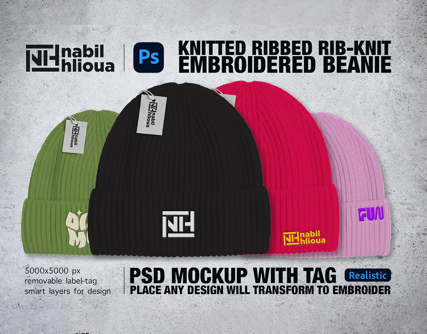 Beanie Mockup Psd Beanie Psd Files Customizable Beanie Embroidered Beanie Embroidery Beanie graphic beanie designs Knitted Ribbed Men's And Women's Beanie realistic beanie mockup Rib-knit Beanie