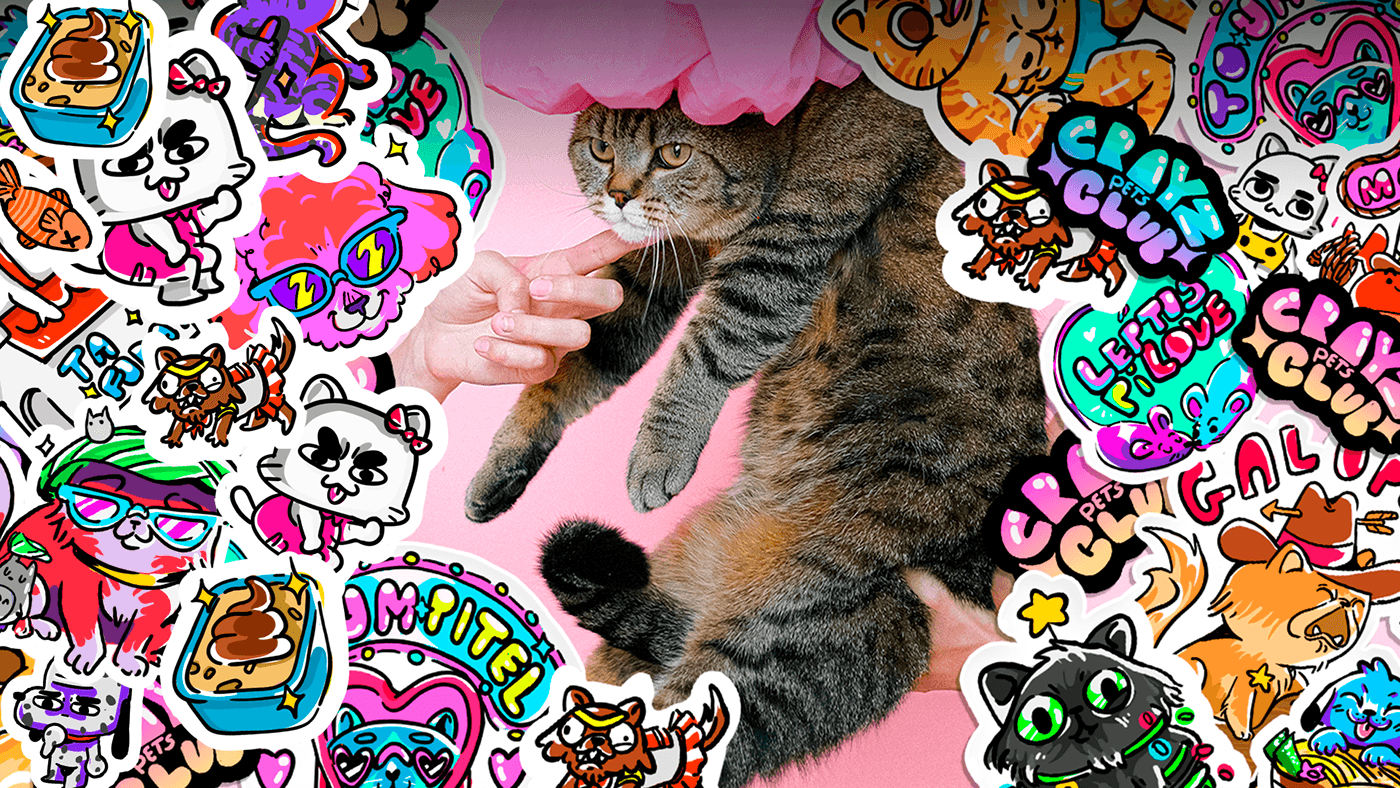STIKERS Digital Art  ILLUSTRATION  cats dogs kawaii cute mo__ozy moozy pets crazy club