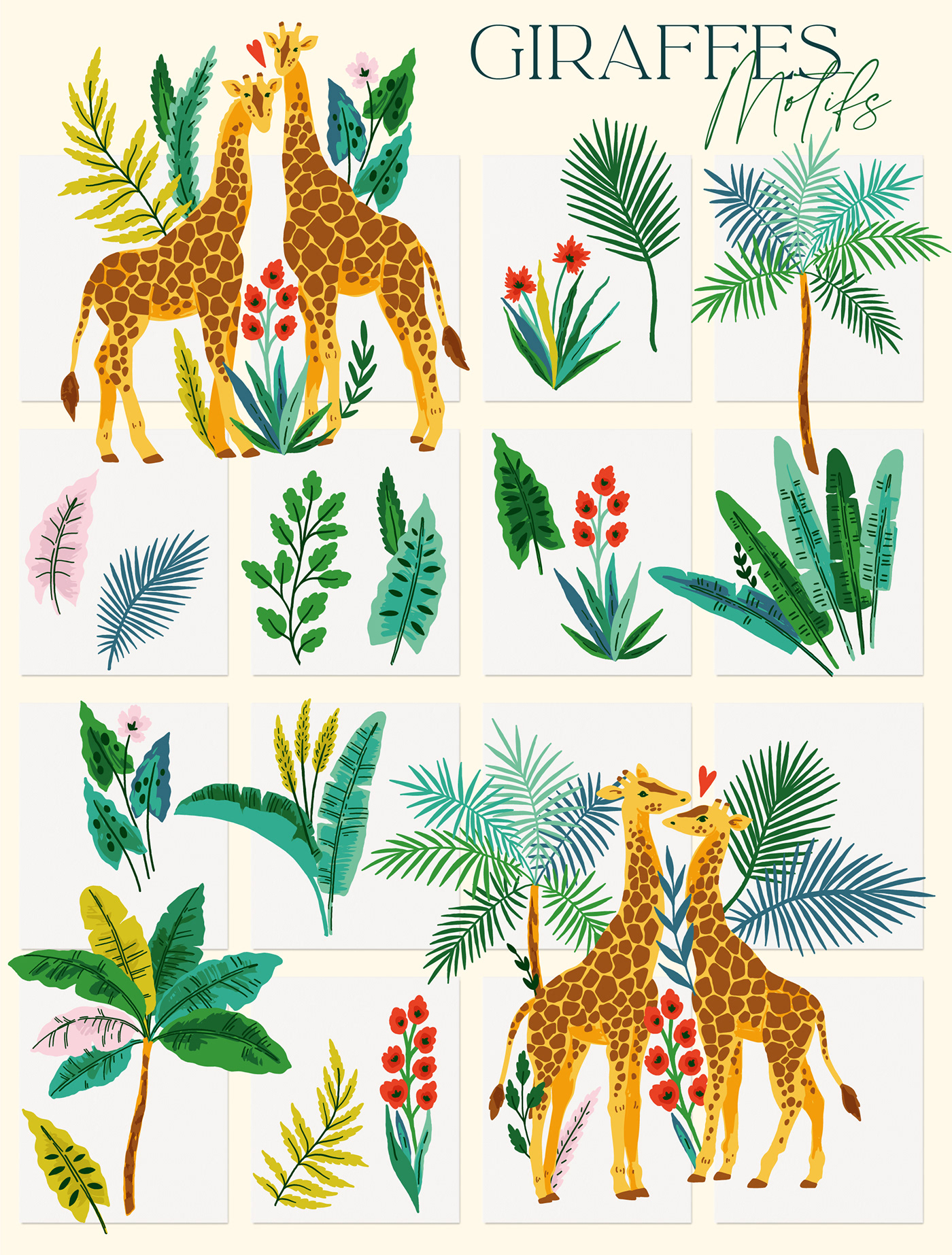 animal illustration digital paper for sale giraffe jungle seamless pattern Surface Pattern textile design  Tropical vector art