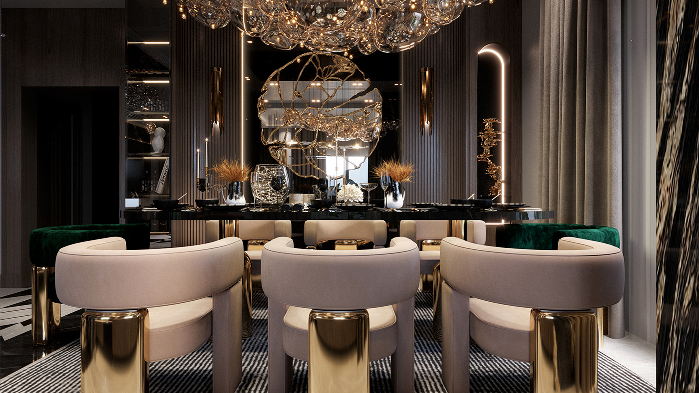 Blackmirror boca do lobo Delightfull dining elegant gold interior design  luxury reception sofa