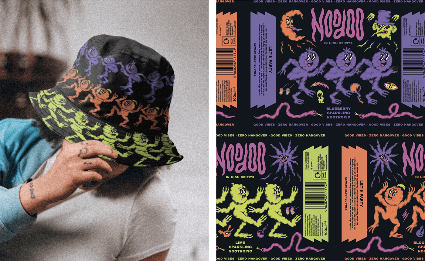 ILLUSTRATION  packaging illustration brand identity gif Character design  nootropics drink Packaging voodoo psychedelic