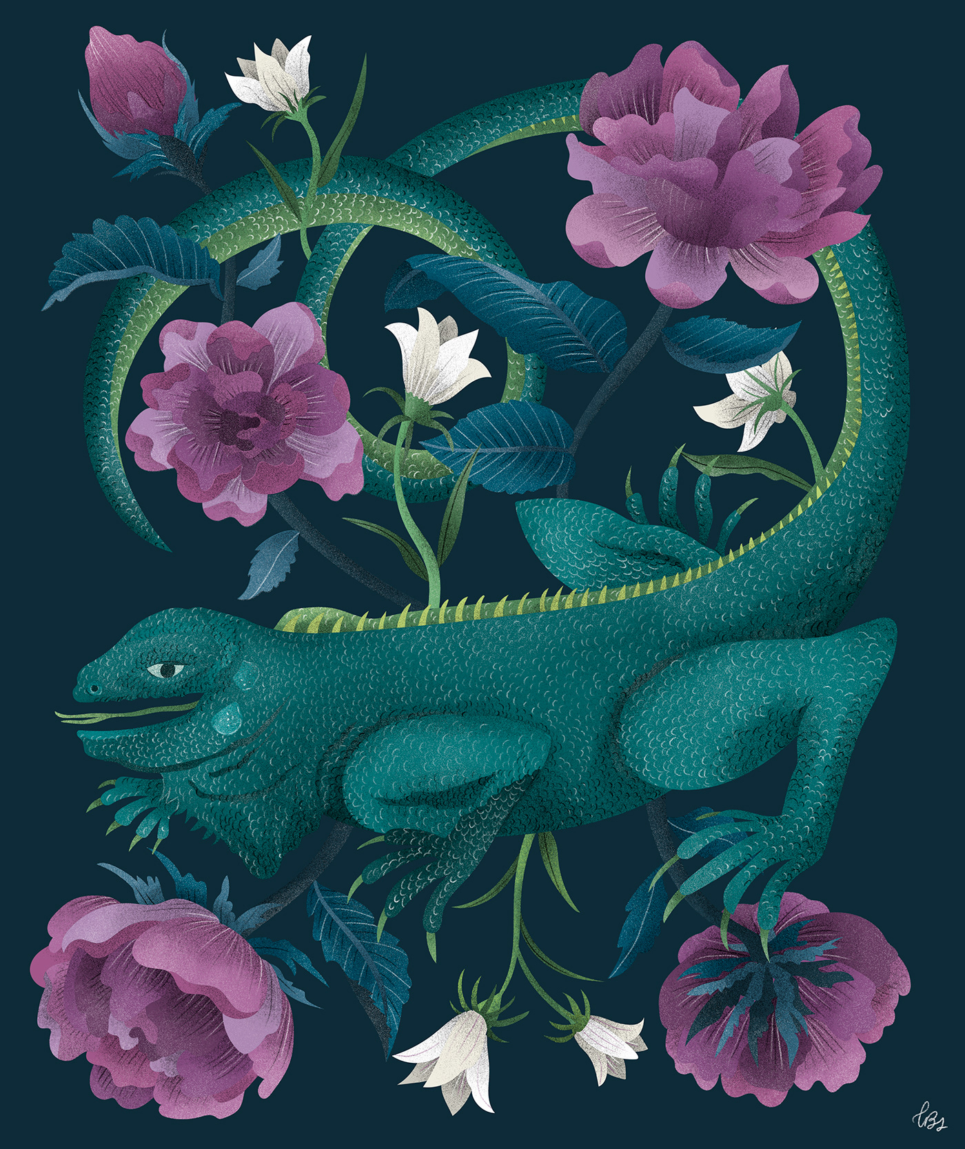 botanical botanical illustration floral floral illustration graphic design  iguana ILLUSTRATION  Nature reptile reptiles