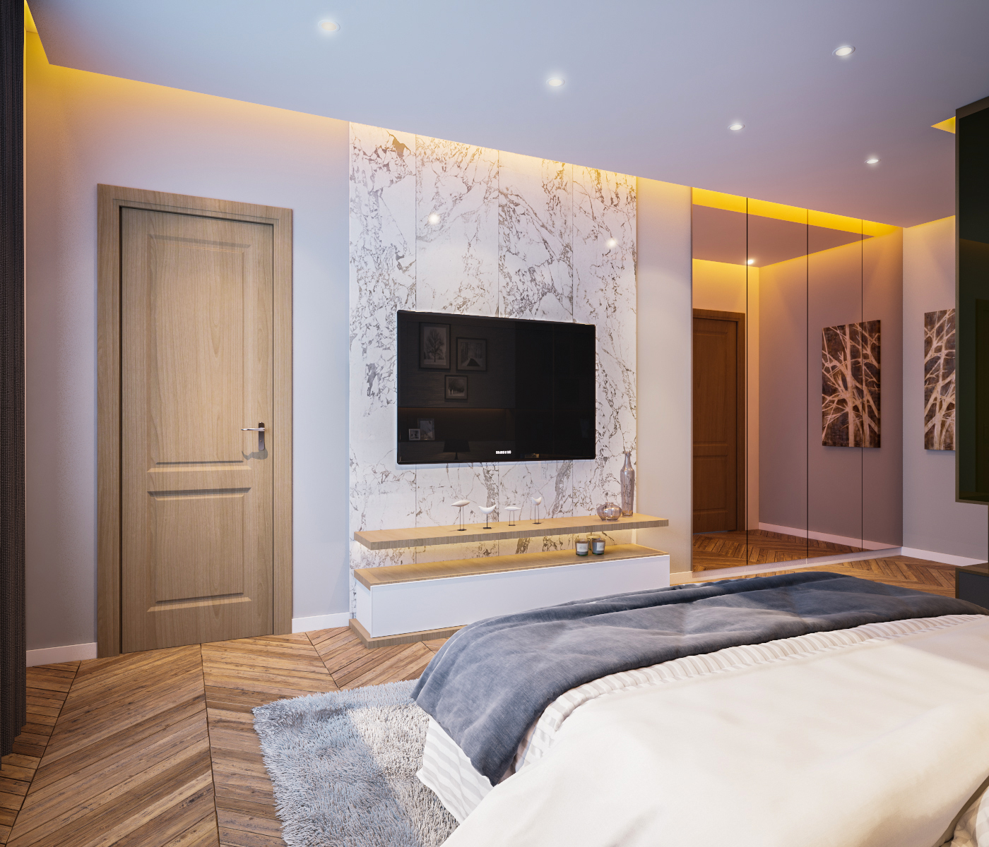 living sitting bedroom Master modern tv set bed room 3D
