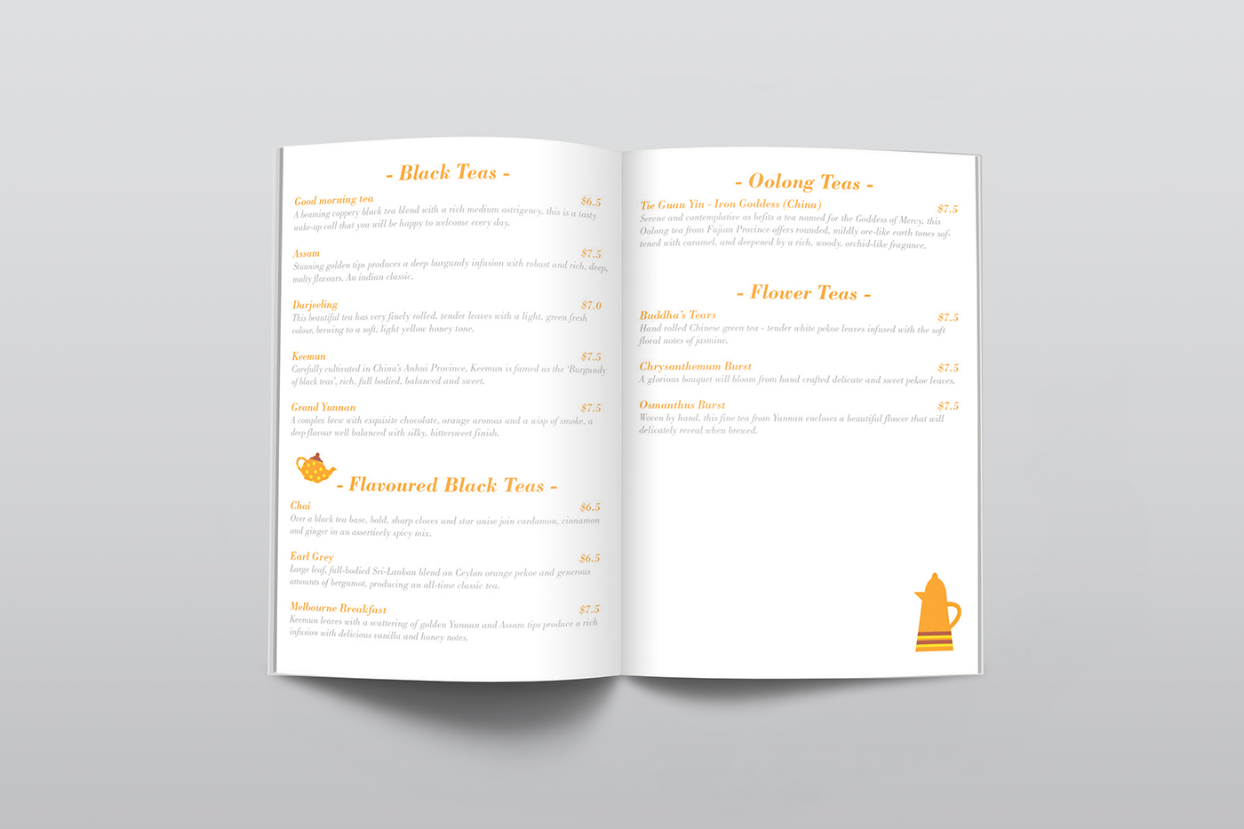 menu restaurant saffron tea house worldwide pages Layout InDesign Coffee cafe cakes cookies plates dishes Australia