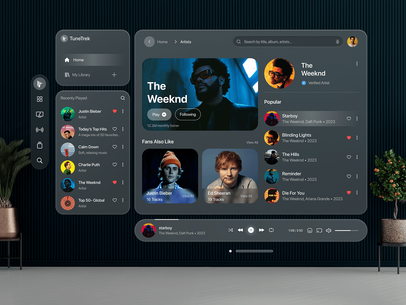 TuneTrek  Vision Pro Music Player App Design