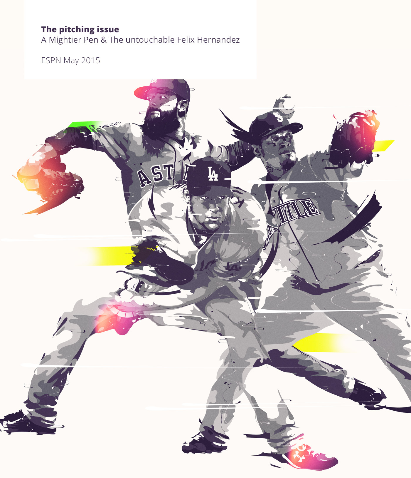 ESPN pitcher mlb print magazine sport baseball pitch league Illustrator photoshop adobe colorfull publication