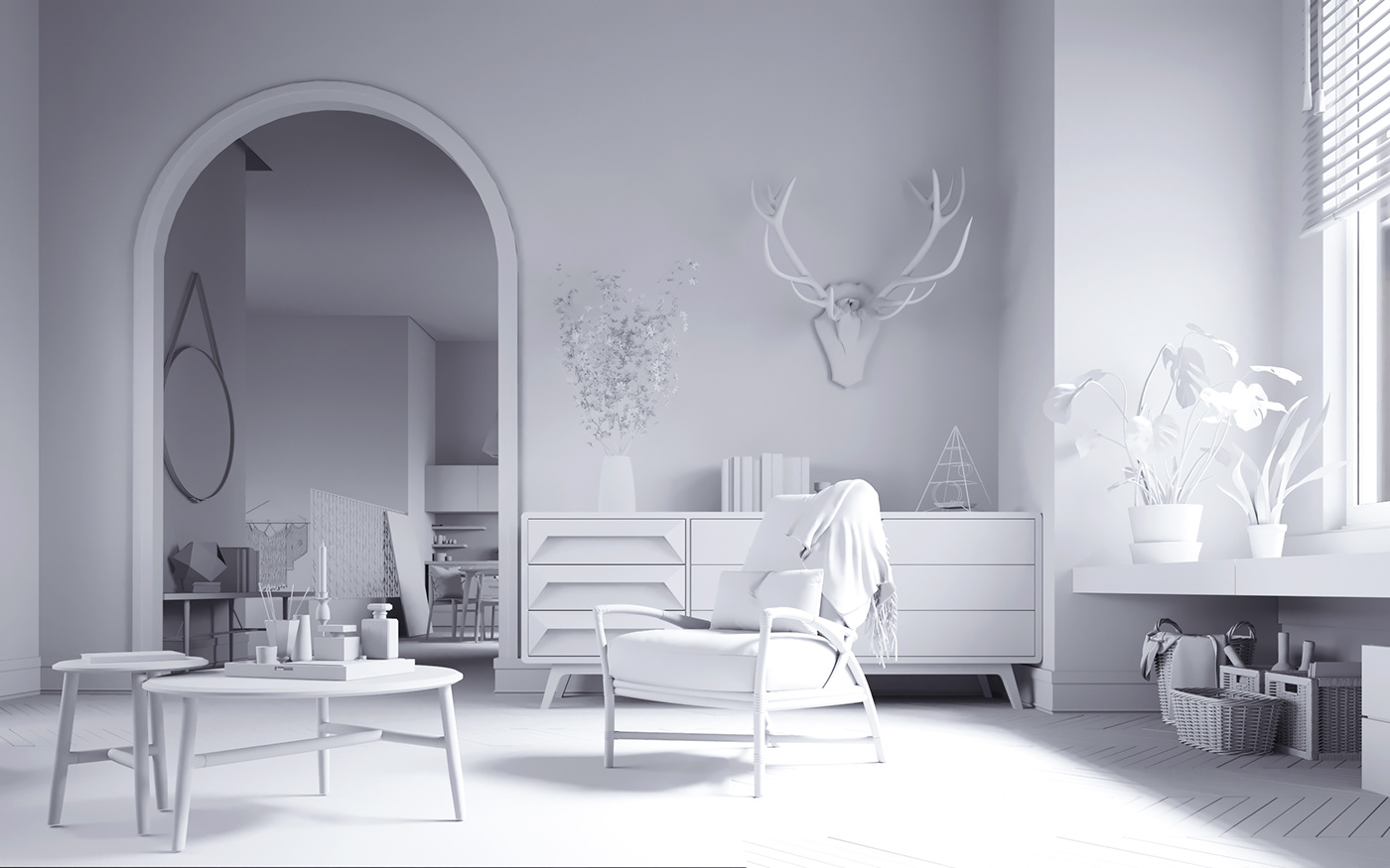 Villa Scandinavian modern black Interior corona scene free freescene visualization