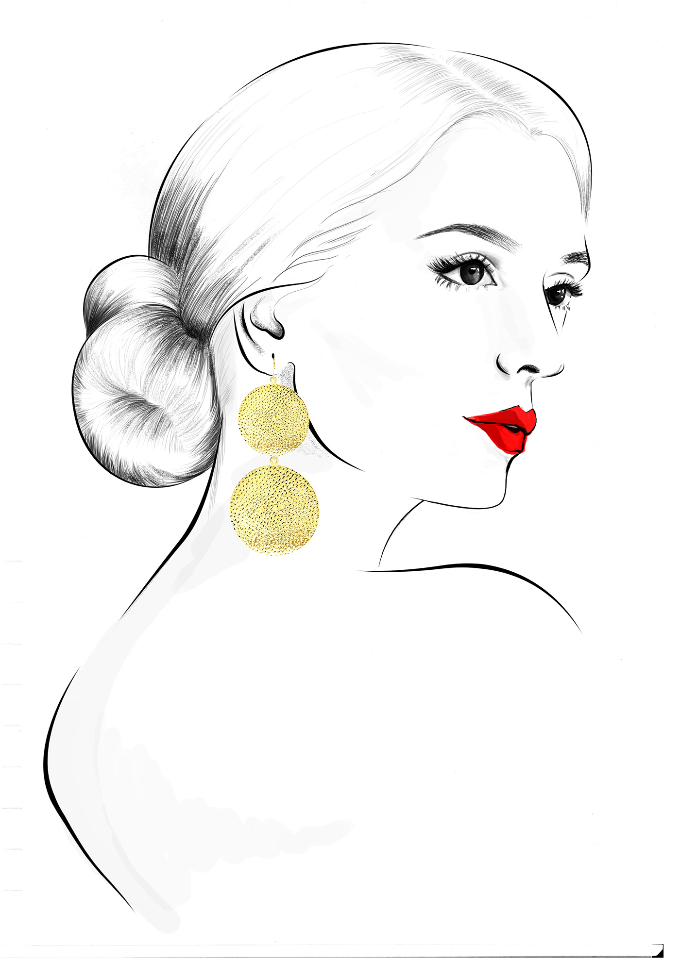 Fashion  red lips illustrated portrait fashion illustration ink