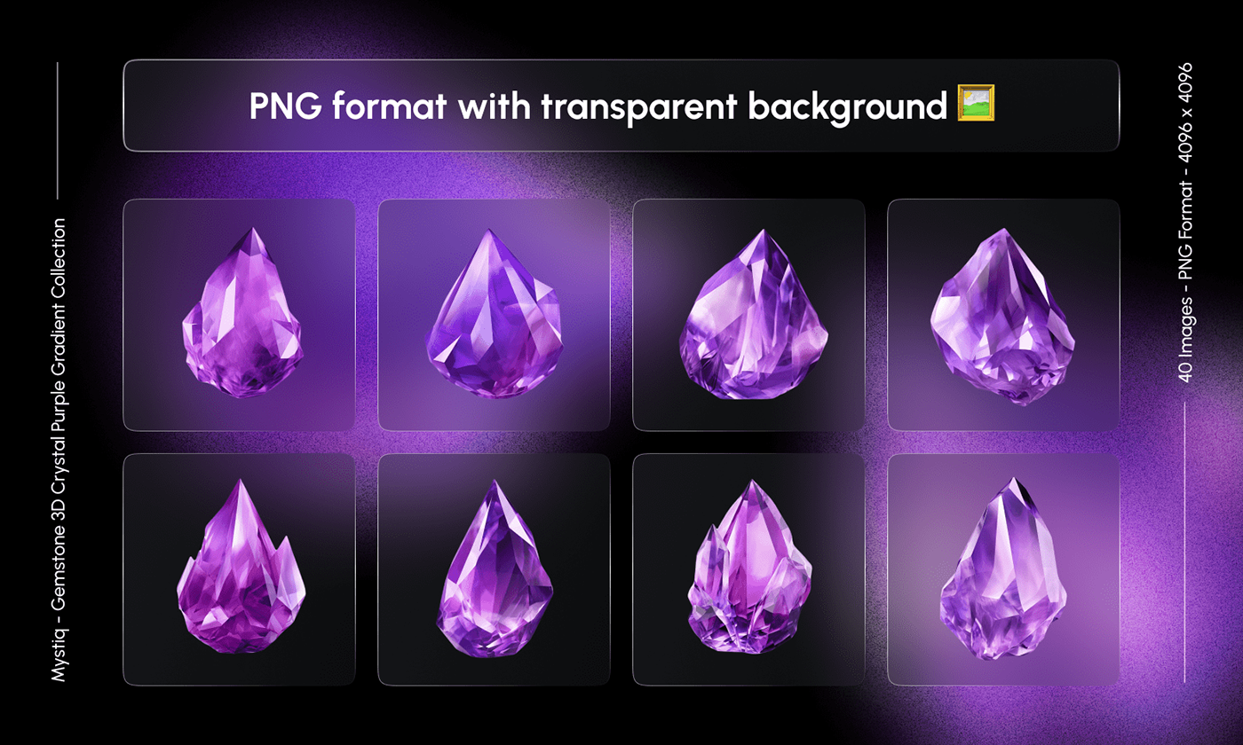 Mystiq - Gemstone 3D Crystal Purple Gradient Collection