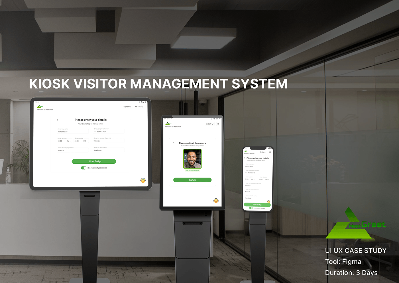 kiosk design Visitor management system Figma ui design UI/UX user interface user experience Case Study modern office