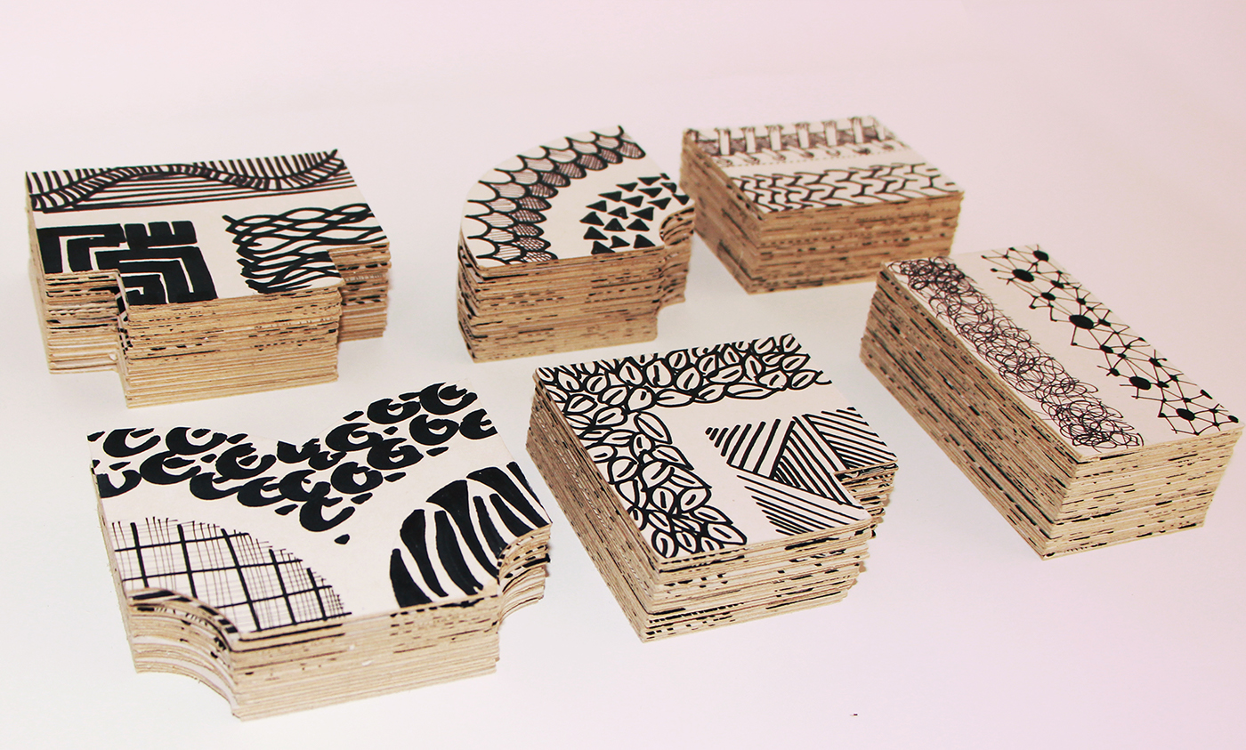 experimental Playful type modular pattern colour handmade cardboard.