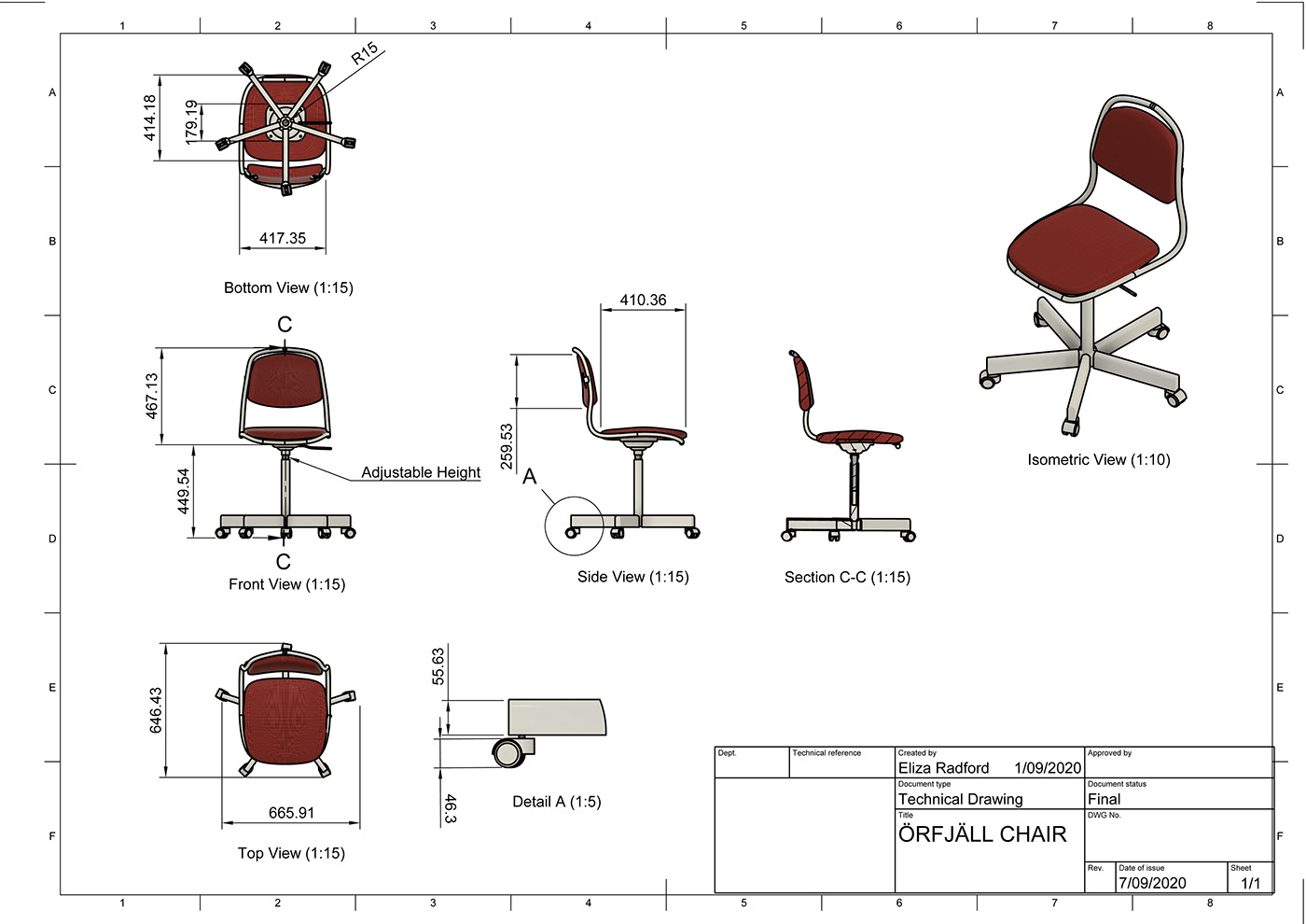 3d modeling cad chair desk chair Exploded view ikea Technical Drawings