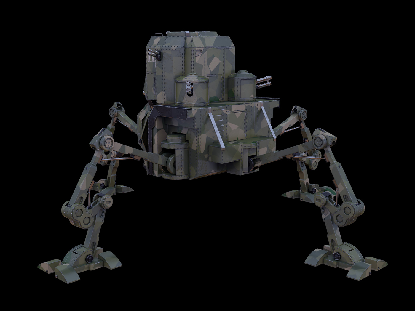 Tank mecha bot keyshot camouflage 3ds max Curvature