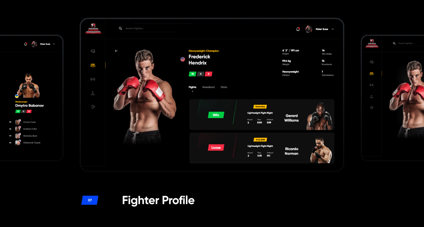 ux UI fight Boxing Muaythai sport app design mobile Fight app