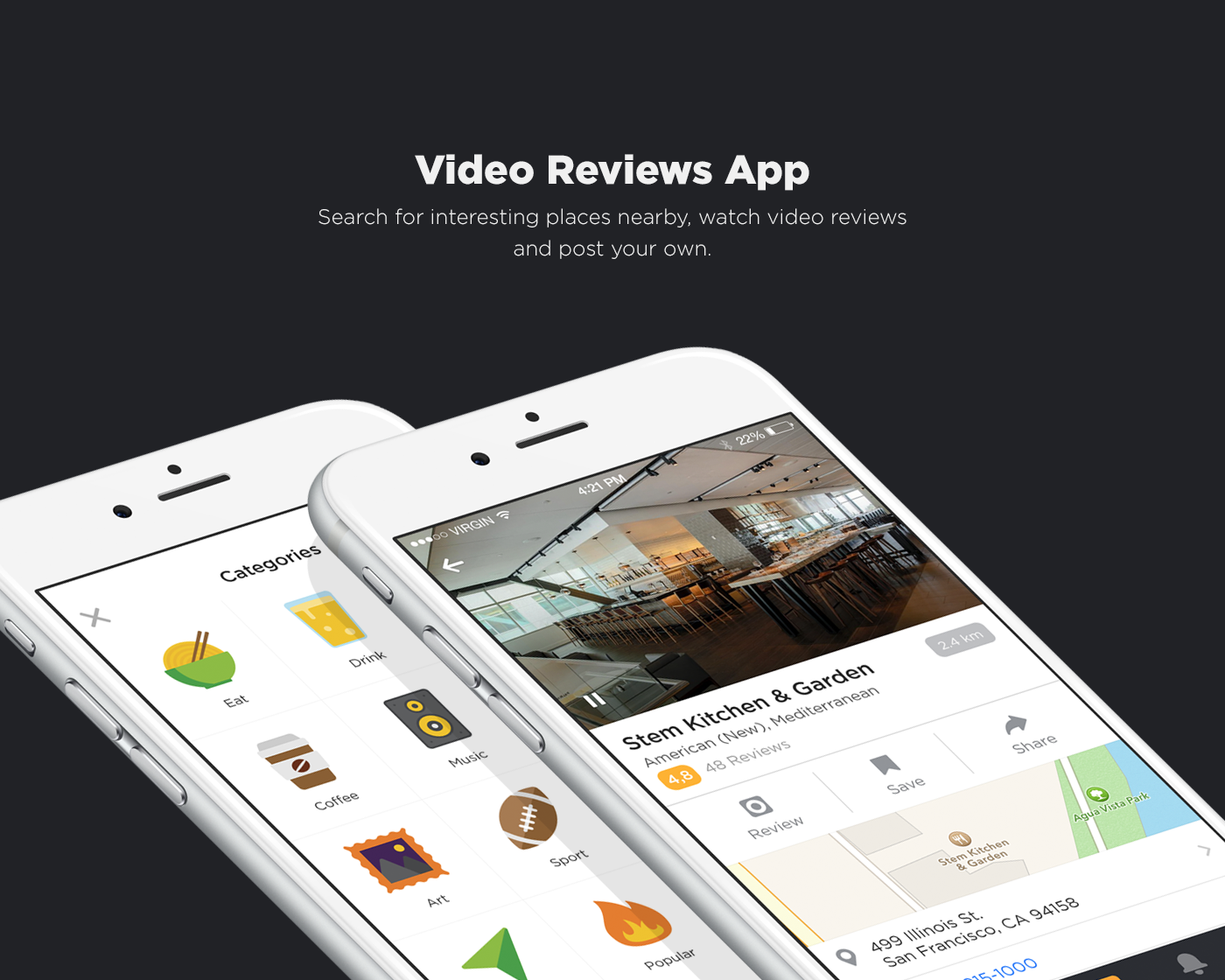 app ios iphone reviews video post icons category wireframes mobile profile list details