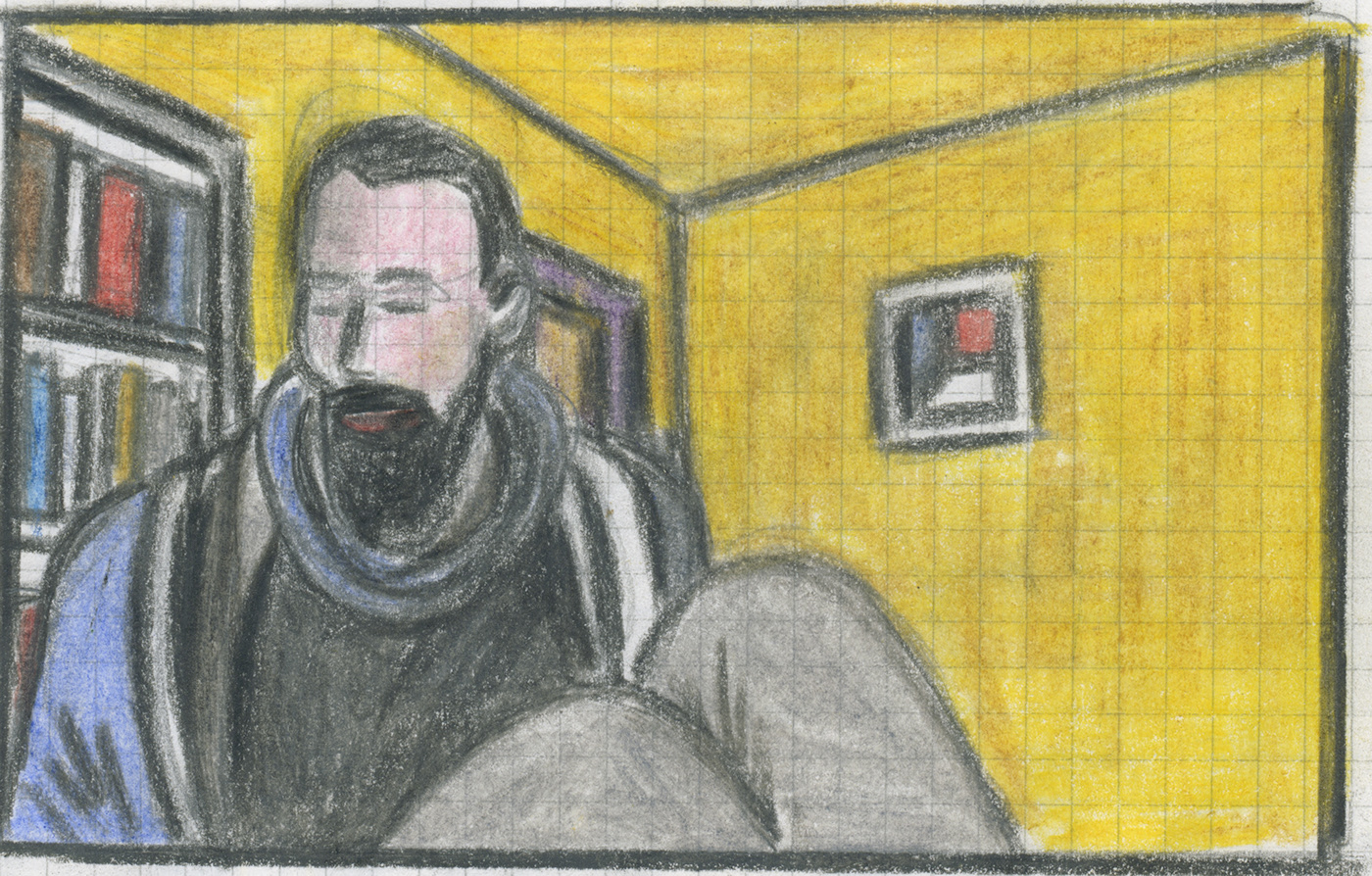 beard boy figurative figure Isolation man quaratine room yellow