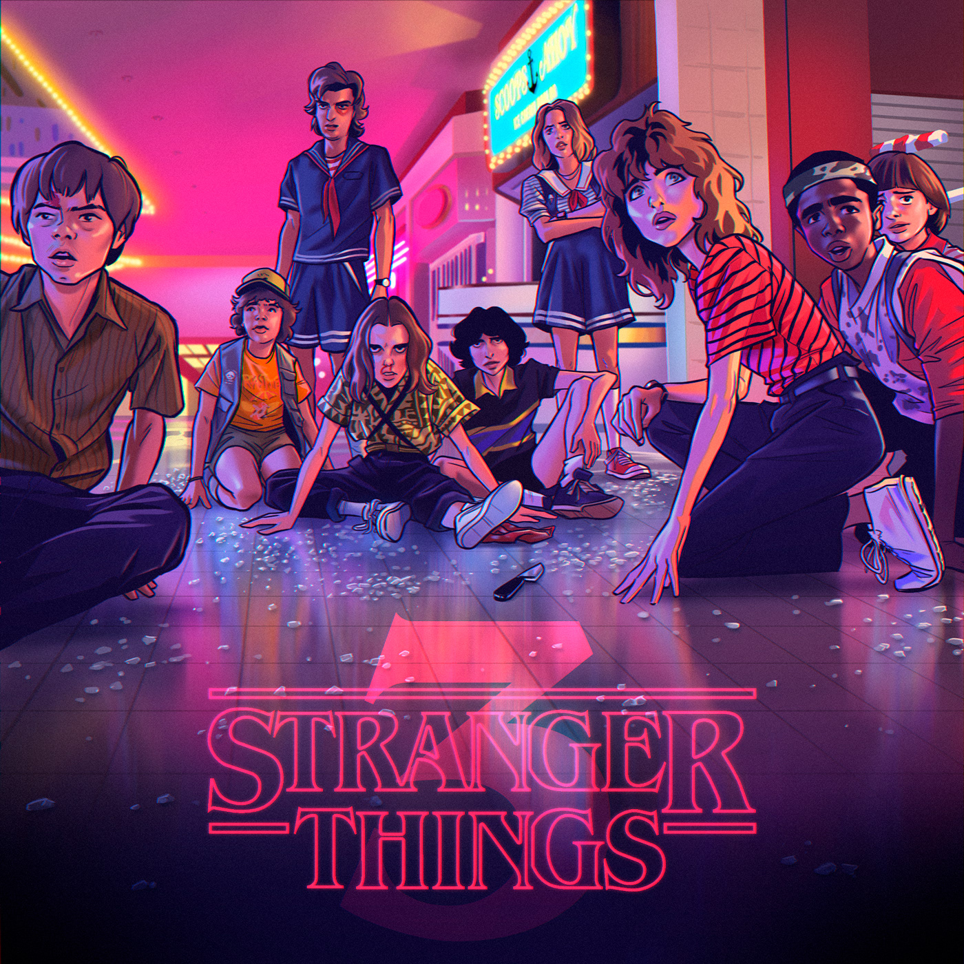 Stranger Things 3 Netflix Stranger Things eleven dustin Steve Harrington scoop ahoy fanart Tv serie mike