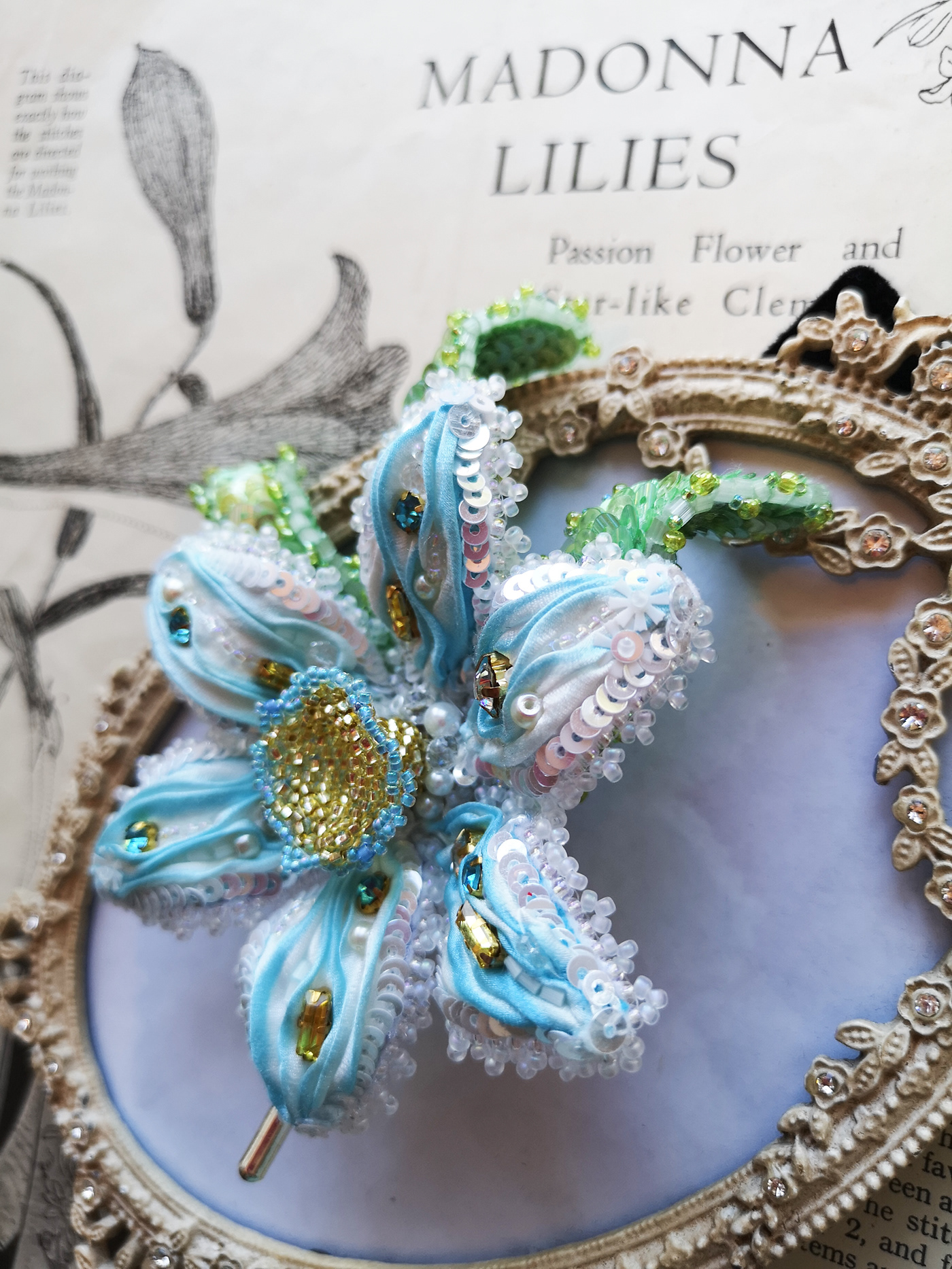 embroidery art embroidered Flowers brooch jewelry handmade wearable art art fibre art textile