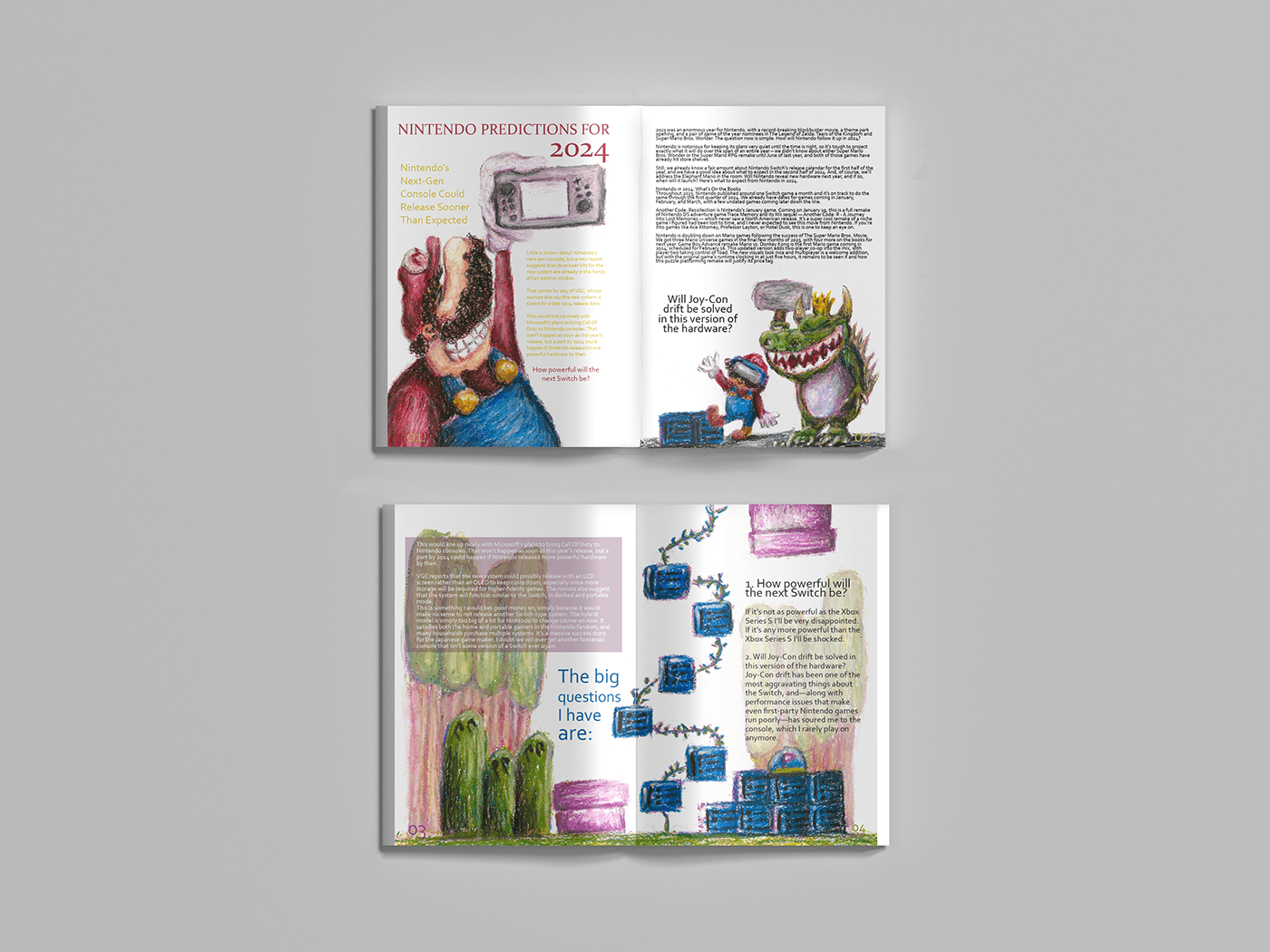 2 one page illustrations and 1 double page illustration for magazine editorial project  Nintendo biz