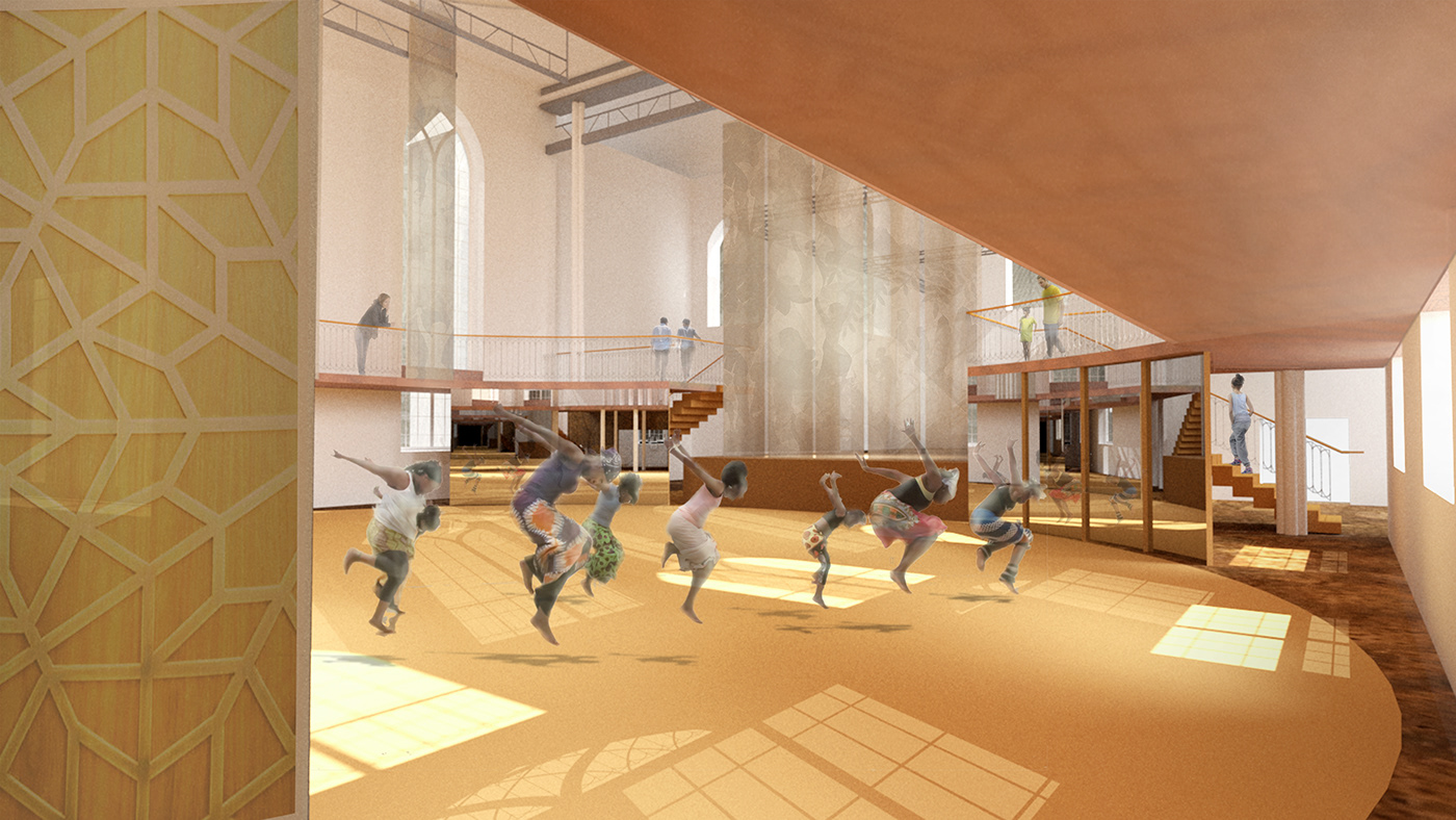 adaptive reuse Interior Architecture Interior church community design Exhibition  DANCE   interactive Education