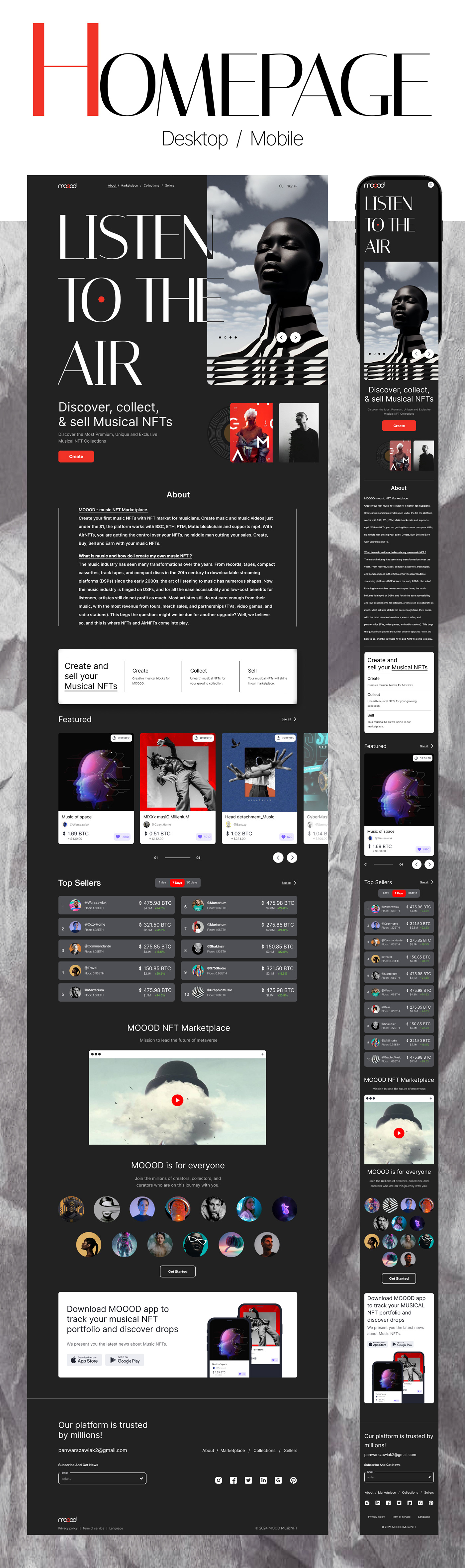 Web Design  ux/ui Figma adaptive design black and white music nft Digital Art 