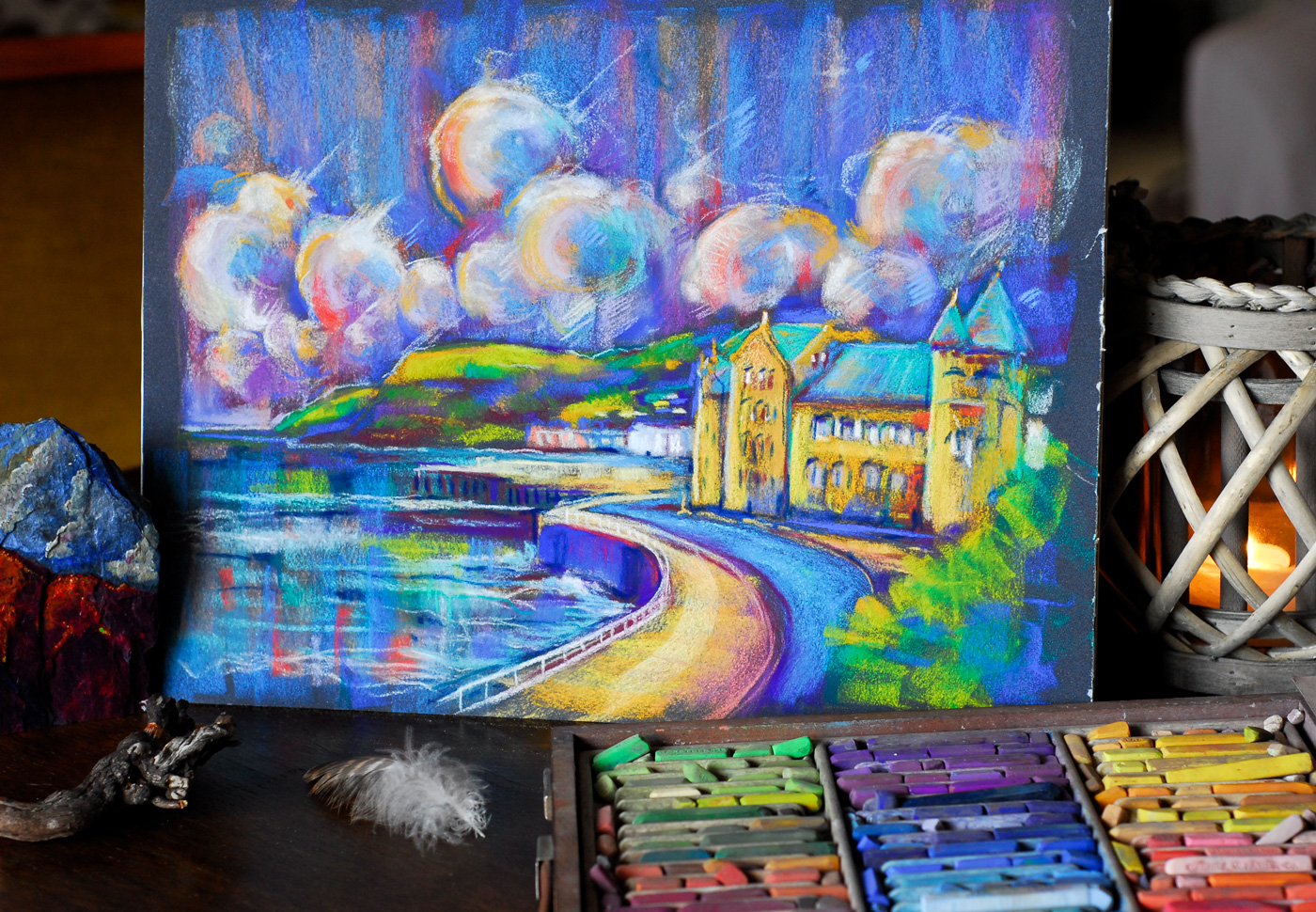 aberystwyth Aberystwyth waterfront pastel art pastel landscape west Wales art