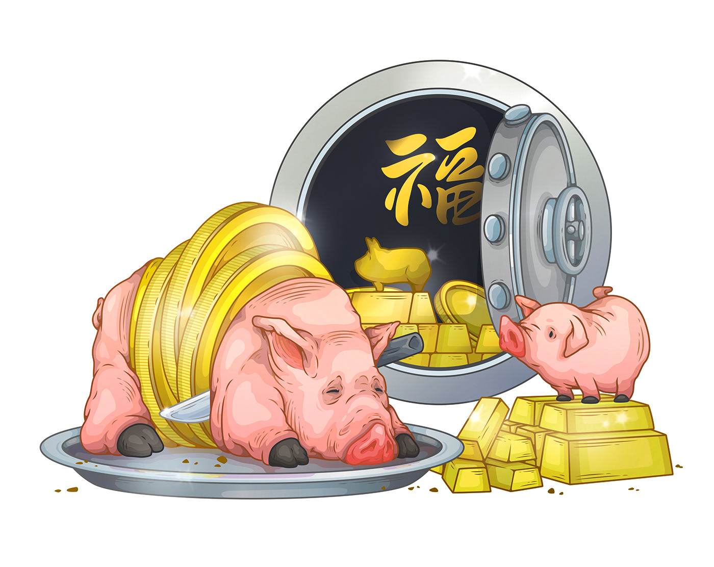1000DAY pig gold Character money luck luckbag newyear