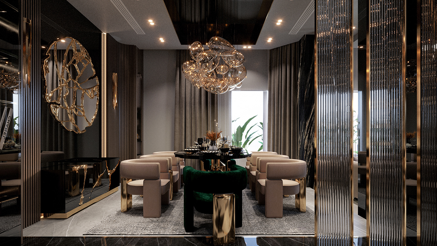 Blackmirror boca do lobo Delightfull dining elegant gold interior design  luxury reception sofa