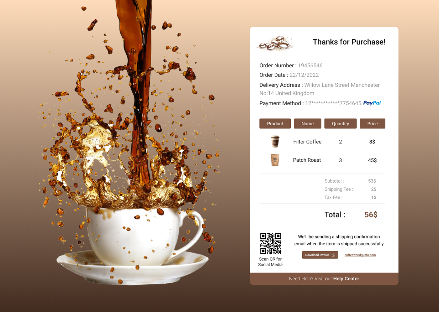 Coffee receipt purchase shop DailyUI challenge UI/UX Web Design 