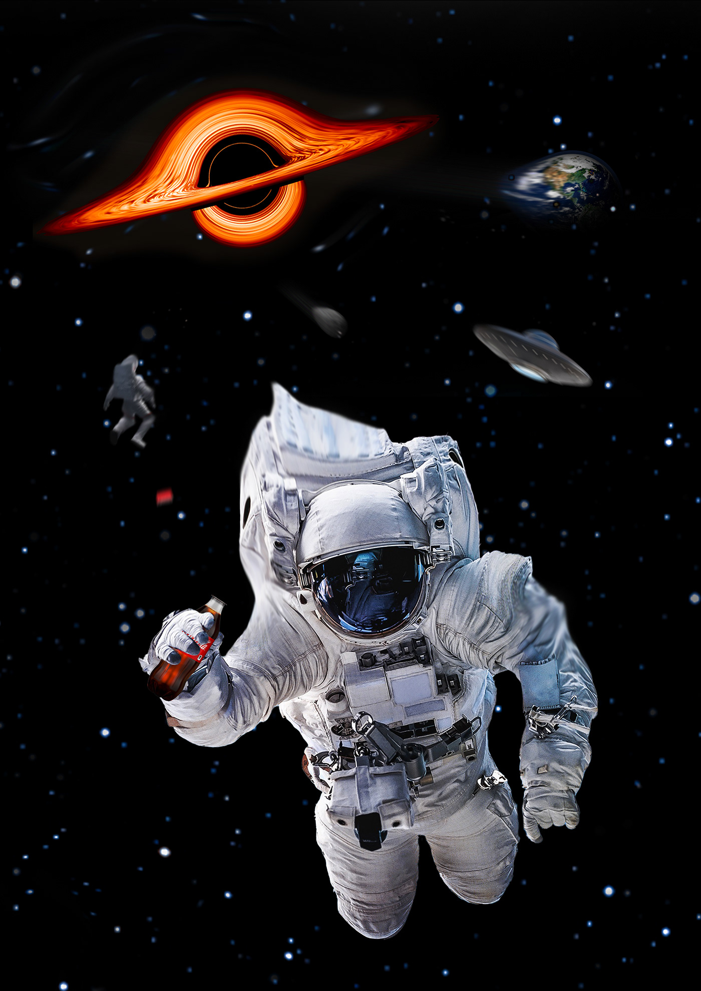astronaut blackhole bottle Coca Cola cosmonaut cosmos drink galaxy planet stars