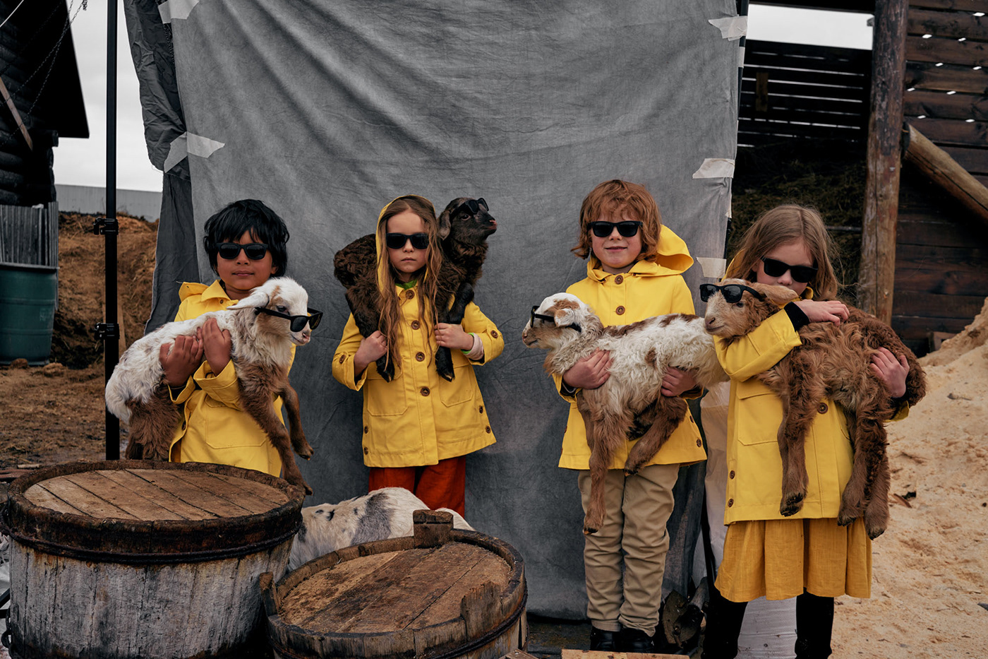 goat yellow raincoat kids Fashion  isnovikov glasses editorial farm animals