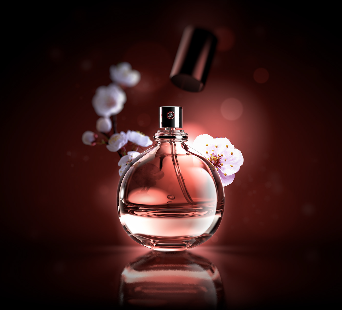 3D blossom bottle CGI glass luxury perfume