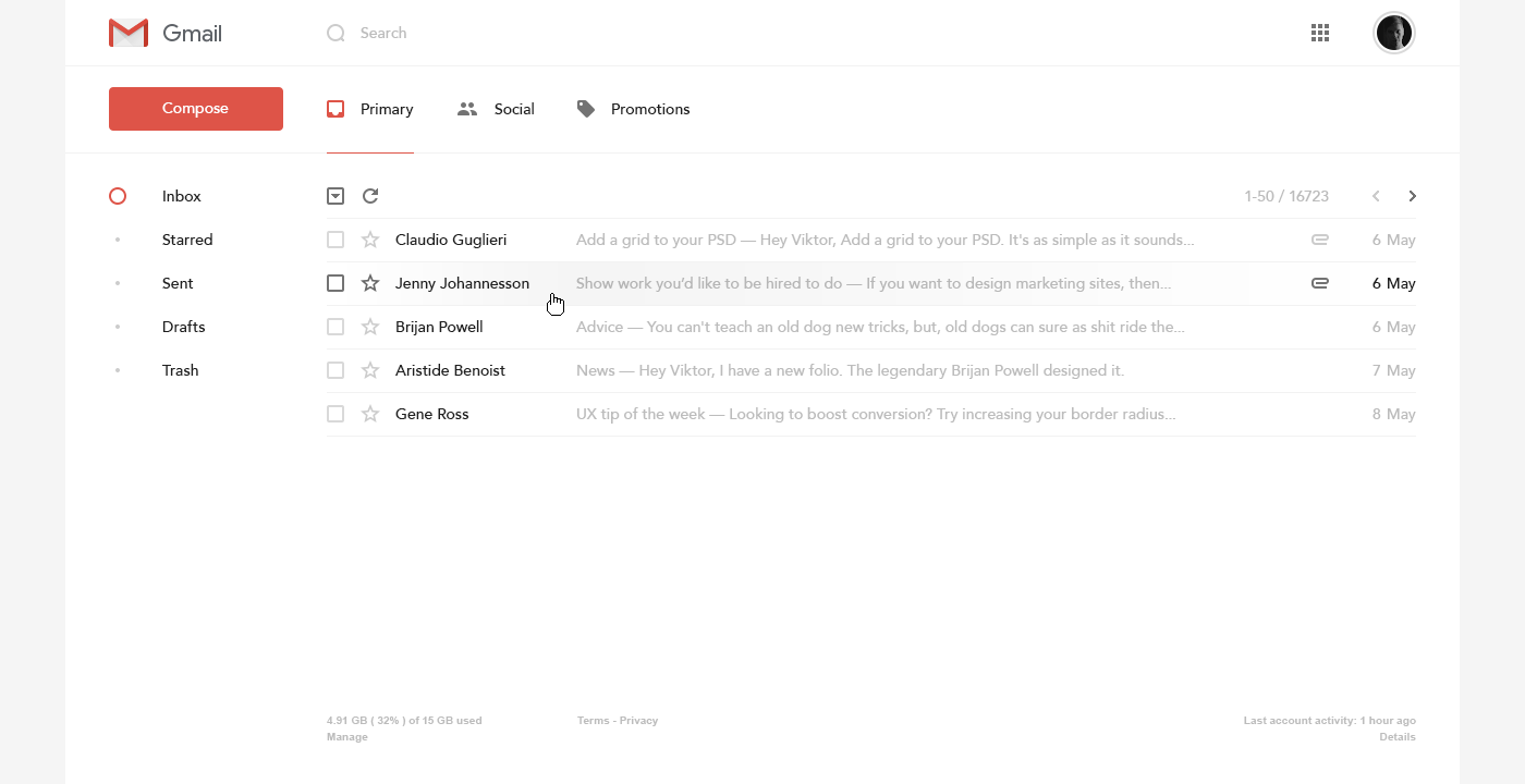 GMail google Interface UI ux redesign clean minimal interaction hellowiktor