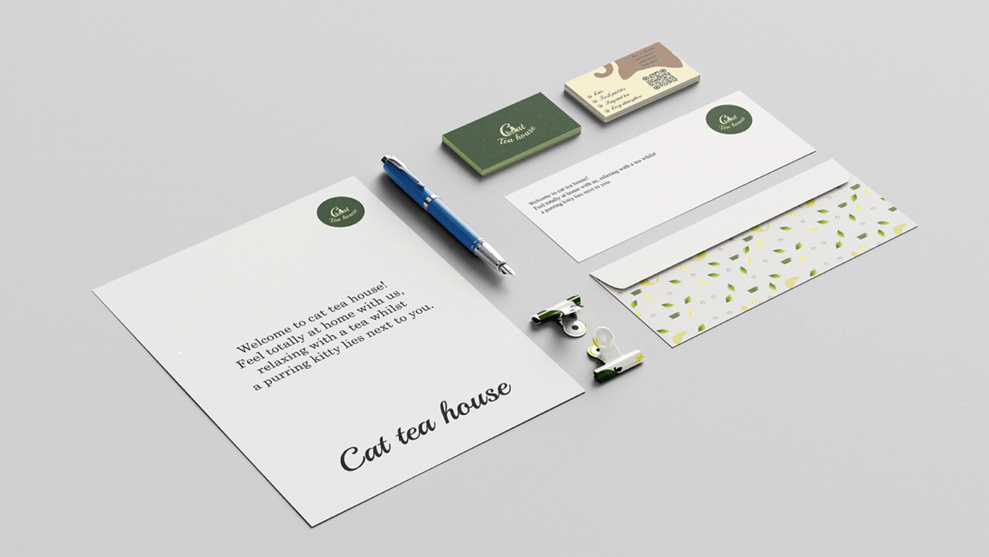 Graphic Designer Cat house guideline logo tea