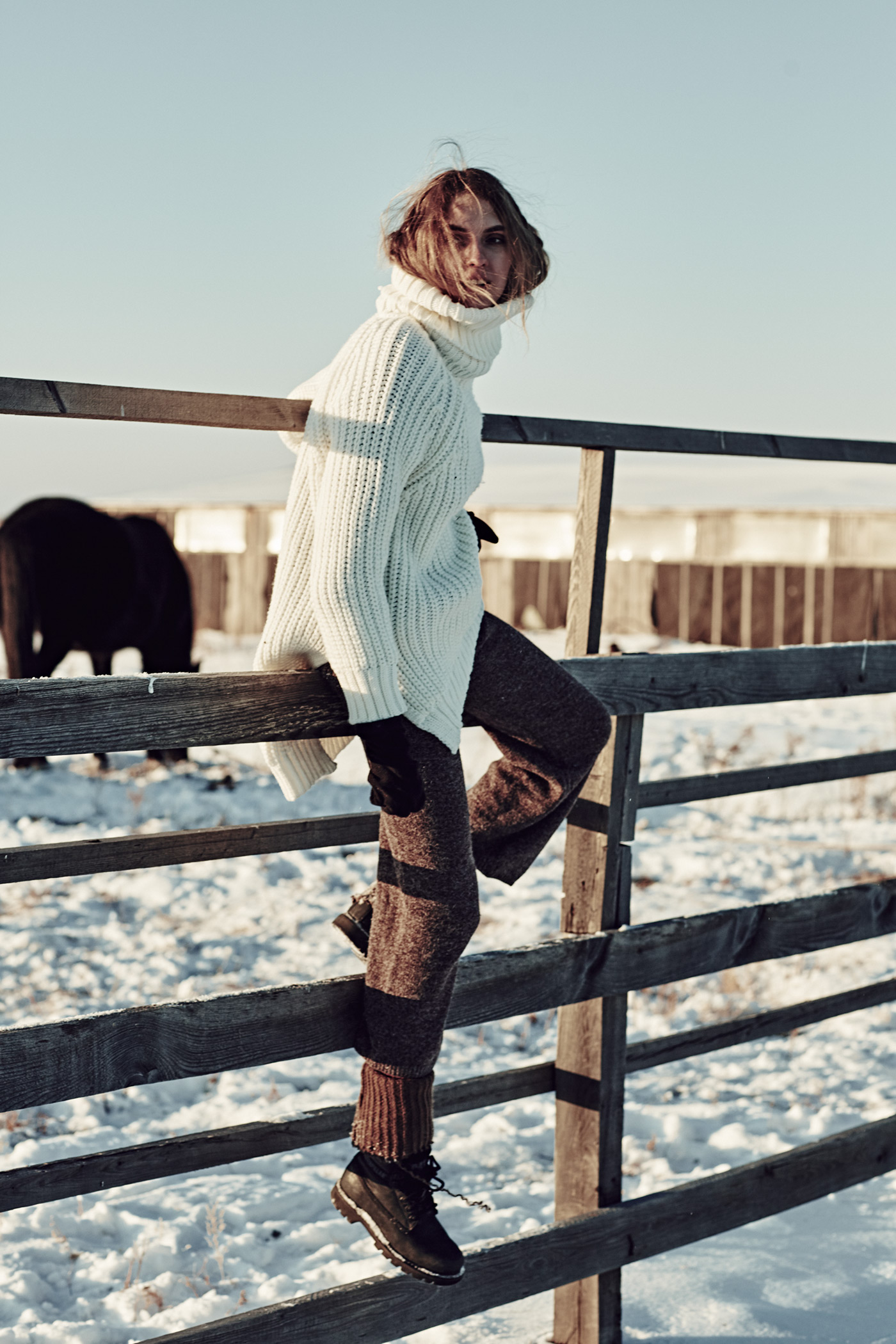 ostrich Fashion  editorial fashion story winter farm village country rustic