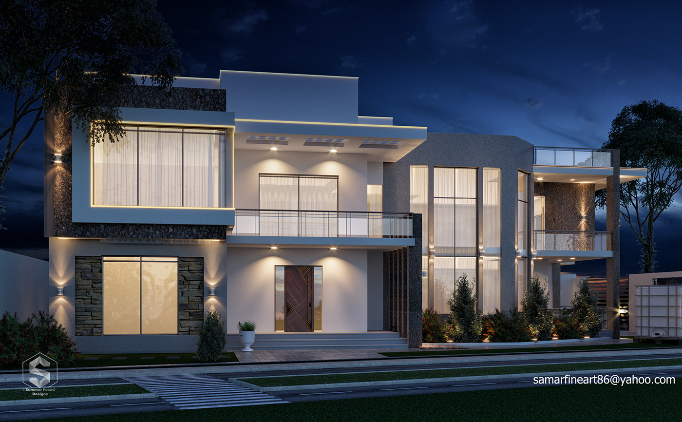 3drender architecture design exterior facade home house lights Render Villa
