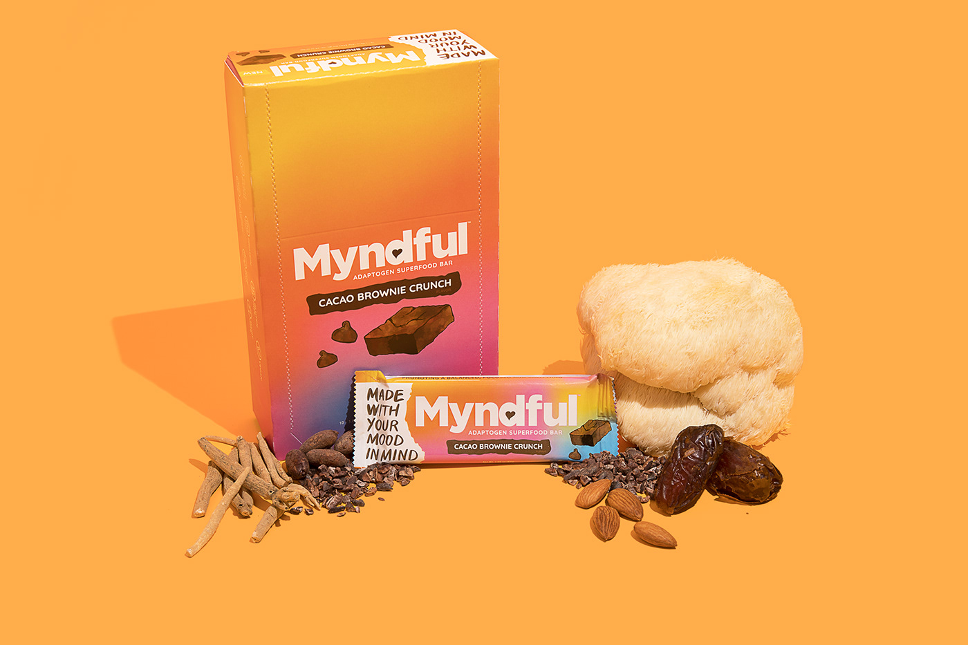 Adaptogen brownie cacao chocolate Food Packaging mindful Mushrooms Power Bar protein bar Wellness