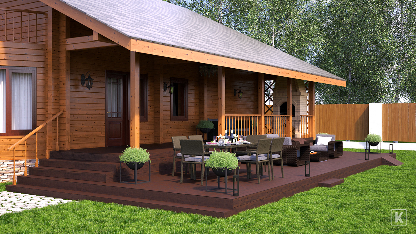 house design Render terrace architecture summer BBQ visualization garden home