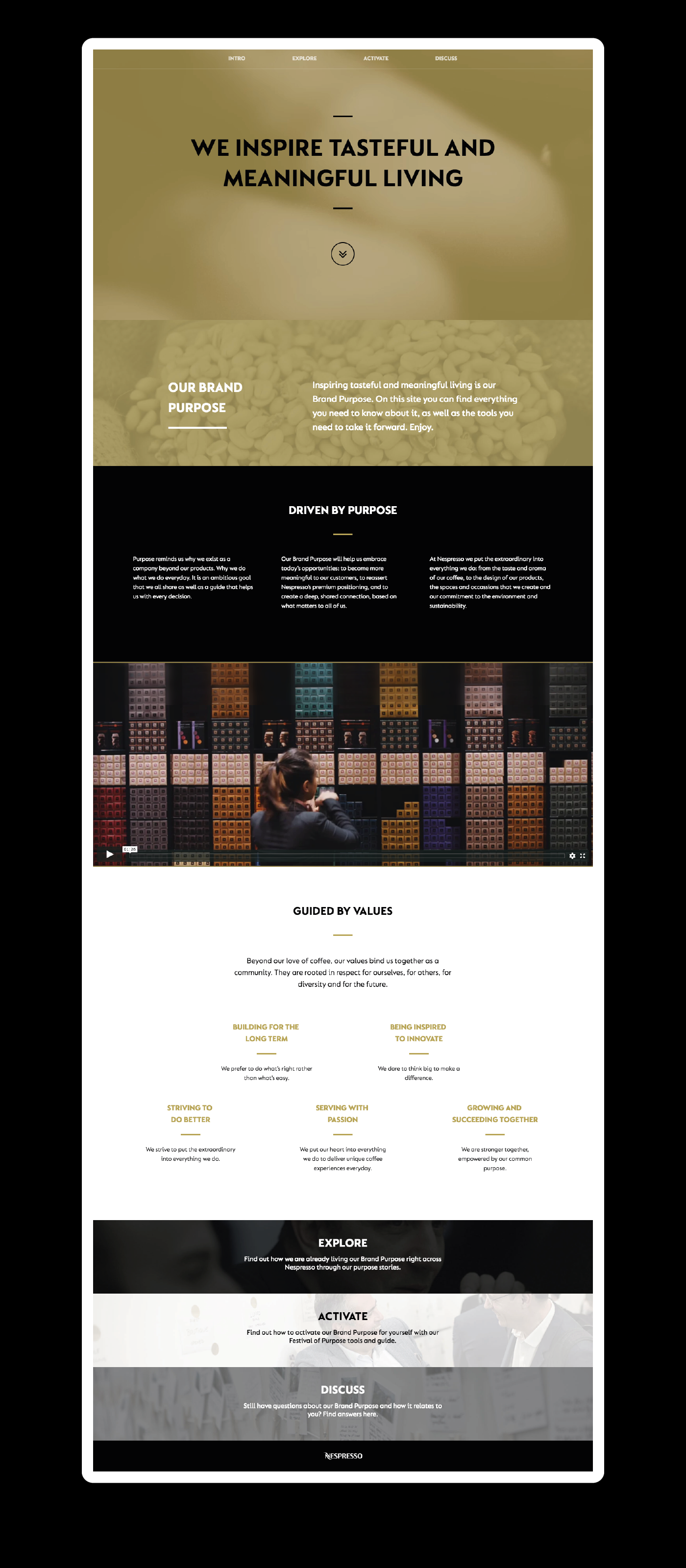 Coffee Documentary  Film   mission Nespresso purpose Values Web Design 