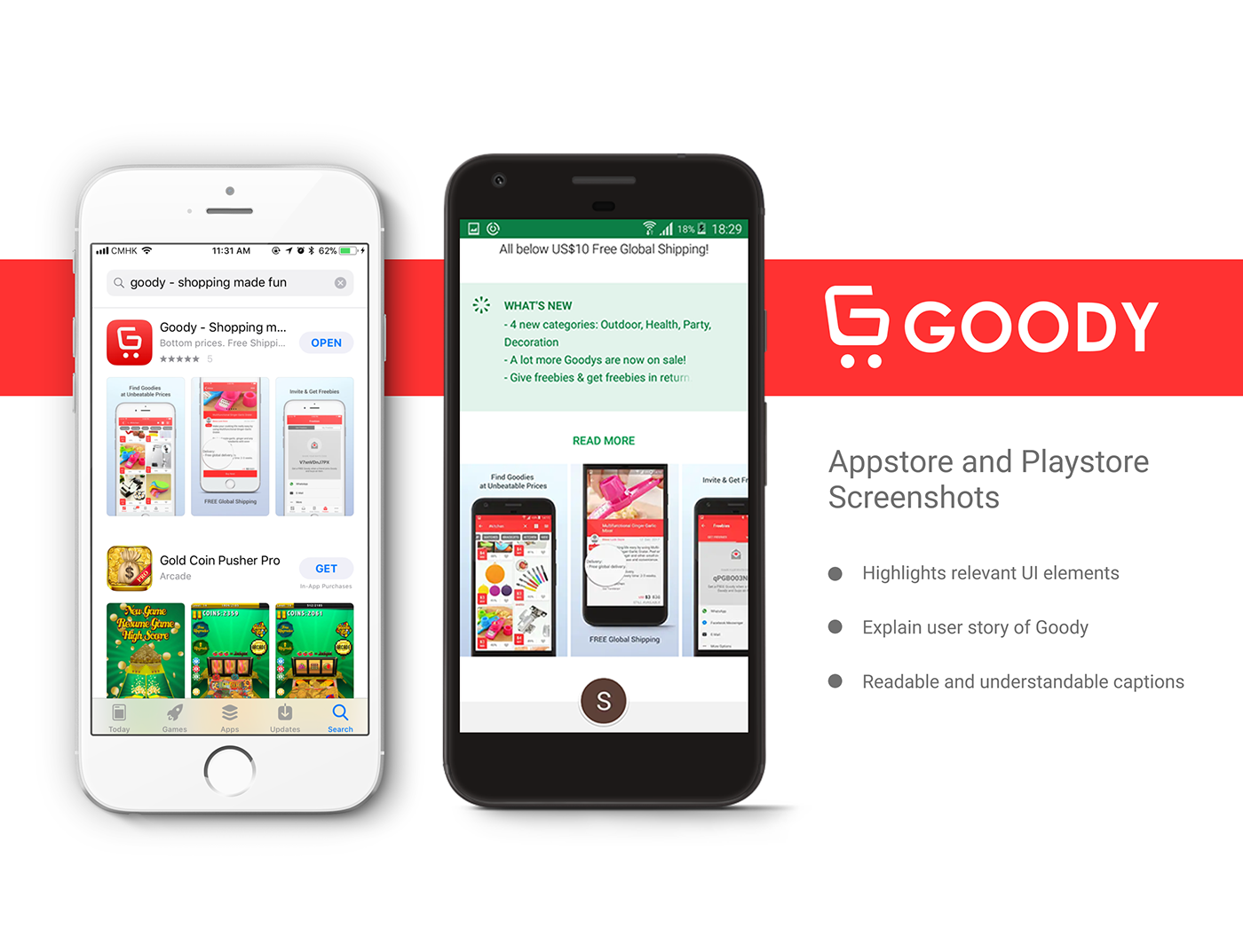 the goody shop Ecommerce online shopping Screenshots app store screenshots playstore screenshots branding  UI ux graphic design 