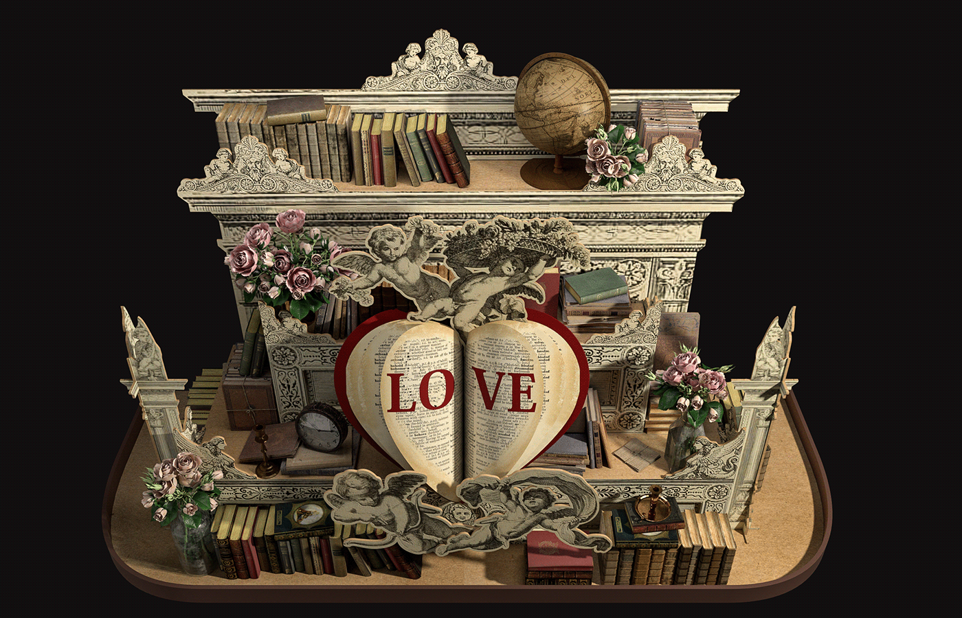 Angles book Bookstore cupid DUO DESIGN Love Renaissance Stefan bolpacic valentines Window Display