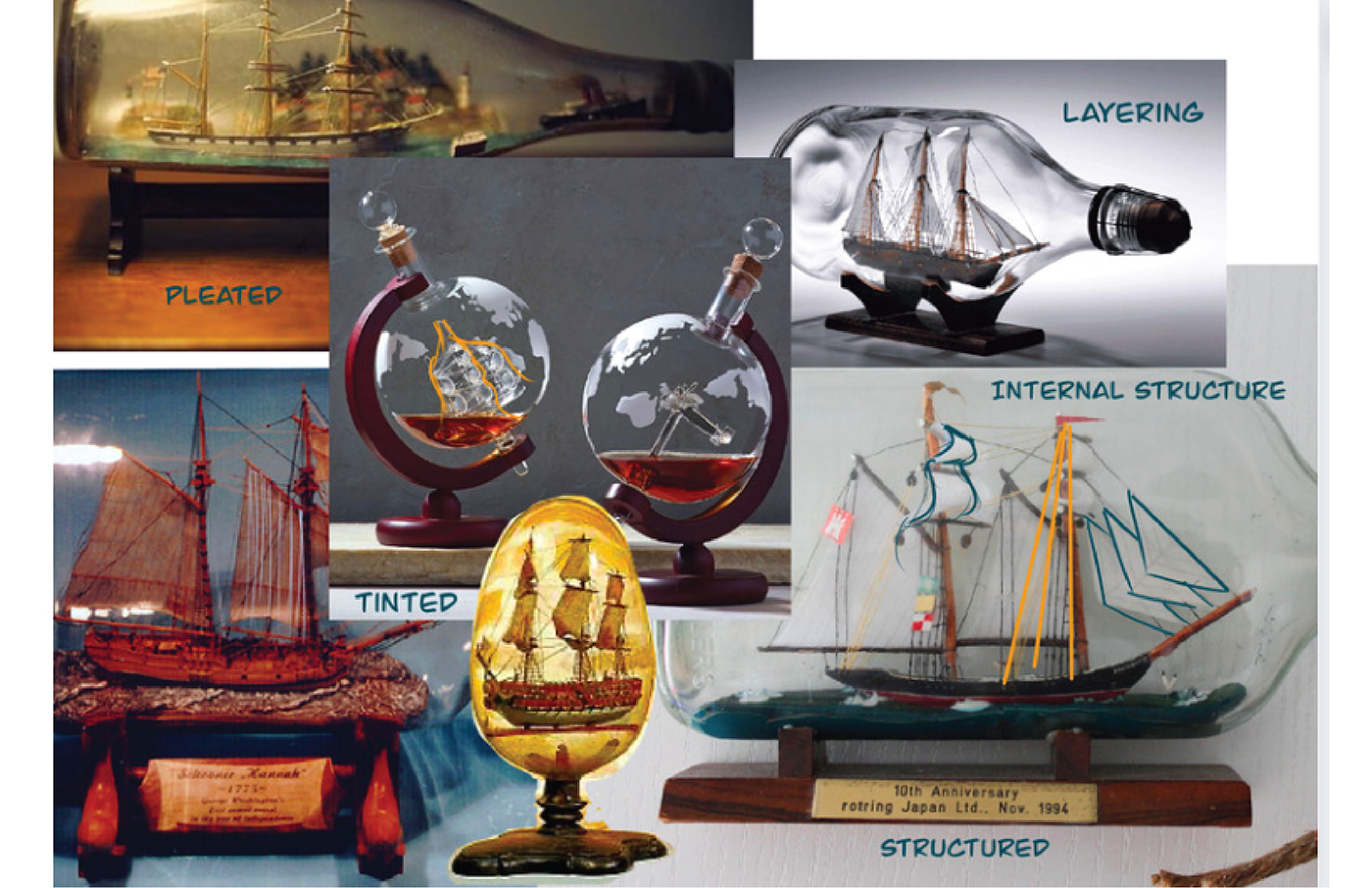 FIT glassblowing ship in a bottle fashion design fashion illustration NIFT research project draping Creative Design
