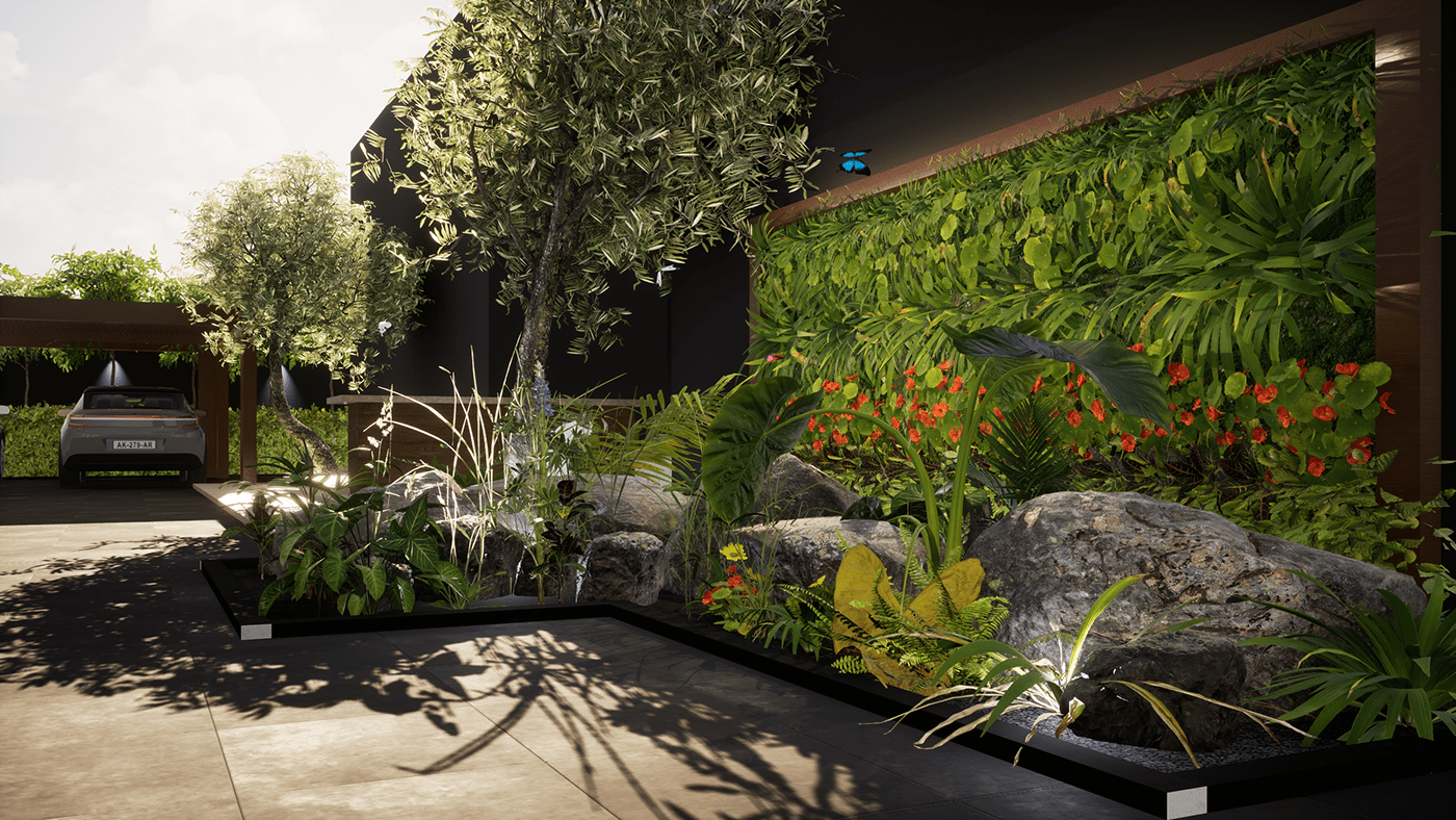3D architecture artificial garden flower greenwall Landscape modern Moss walls Nature rocks