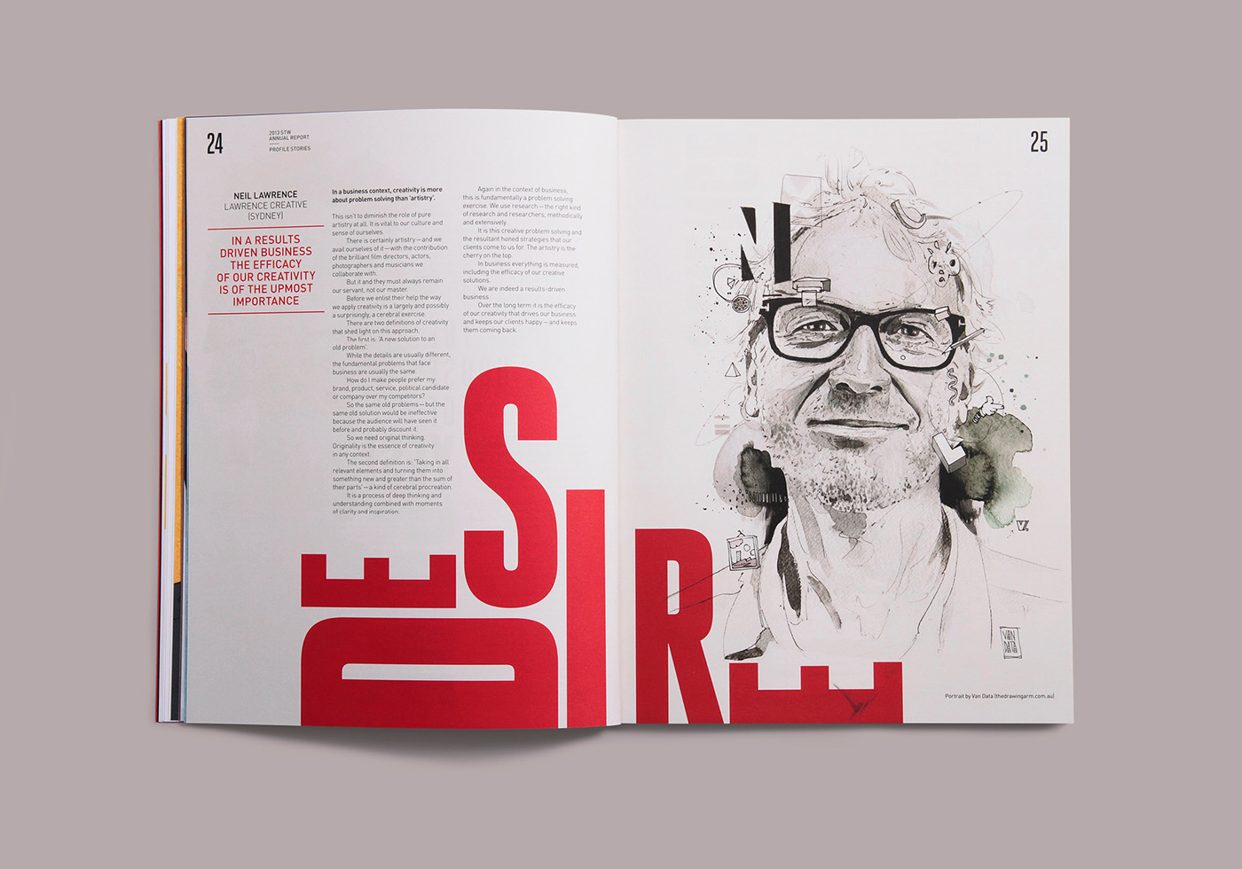 annual report publication Event condensed type Typographic Layout Editorial Illustration stw Australia Portraiture