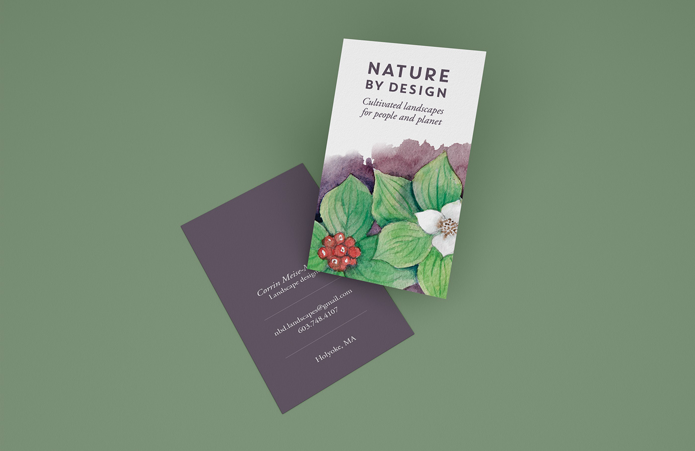 botanical illustration branding  business card Business Cards floral identity Landscape Designer natural stationary watercolor