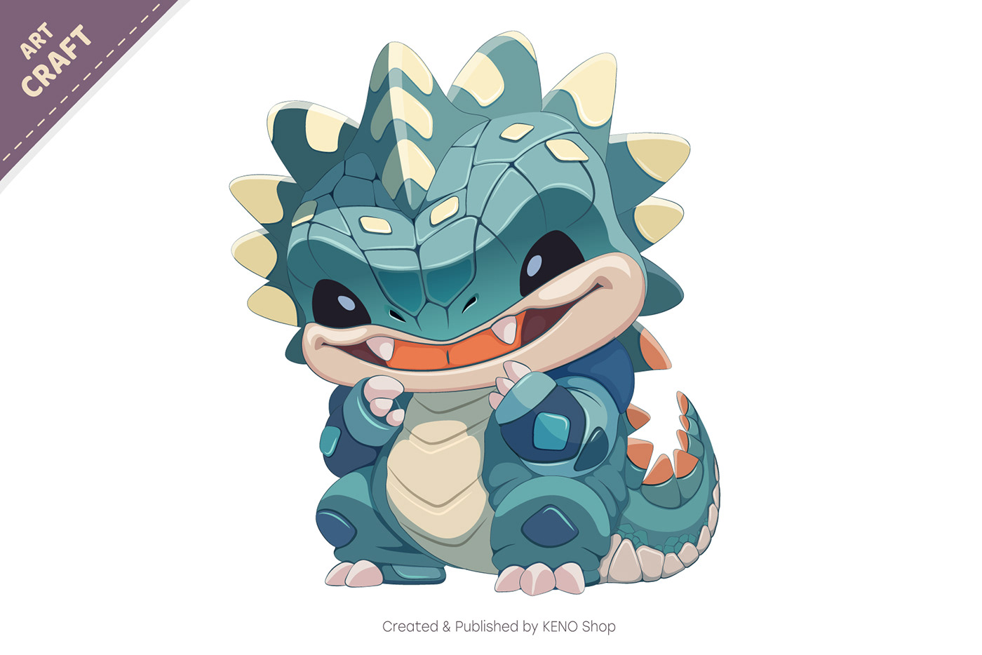 Cute cartoon illustration of a smiling spiky dino.