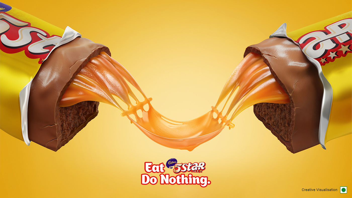 5star Advertising  art direction  arushi bajaria Cadbury caramel CGI chocolate tempting food
