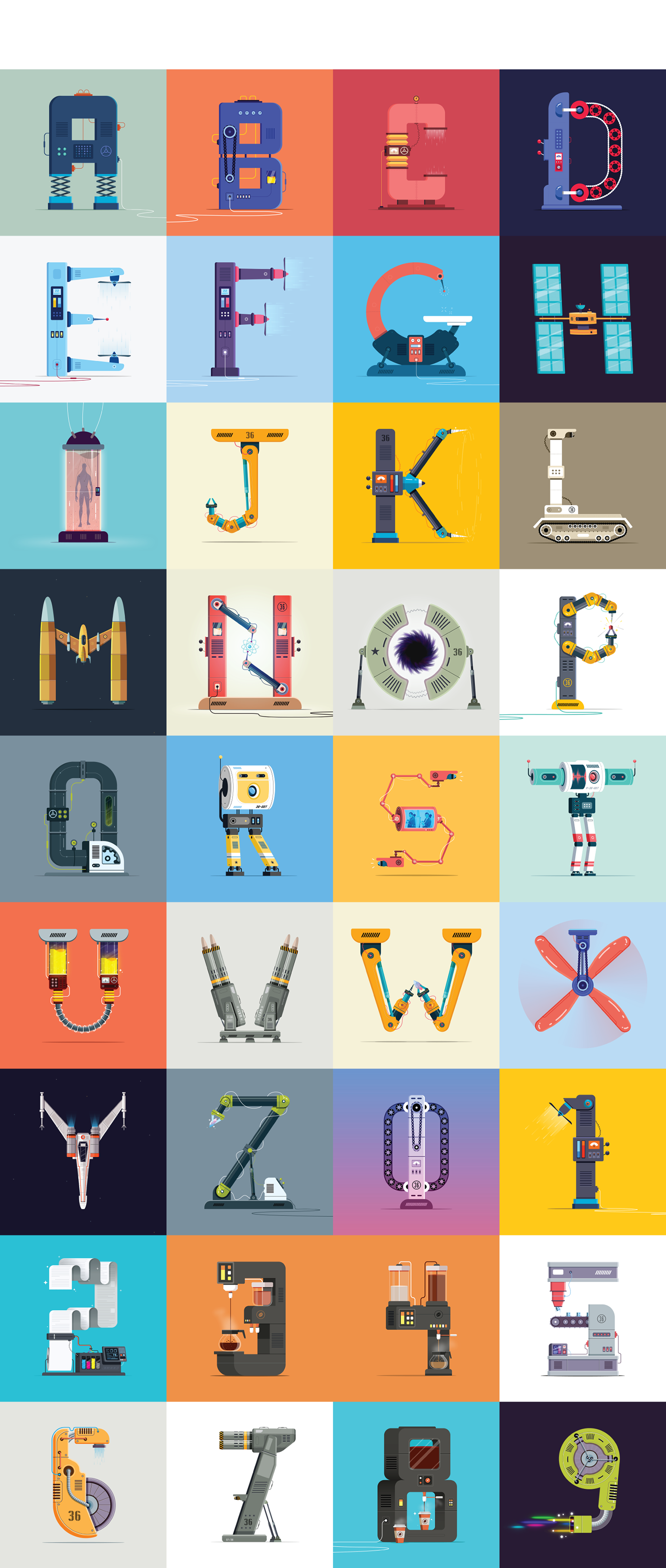 36 days type typography   machine robotics India yatish asthana tech alphabet animation  robot