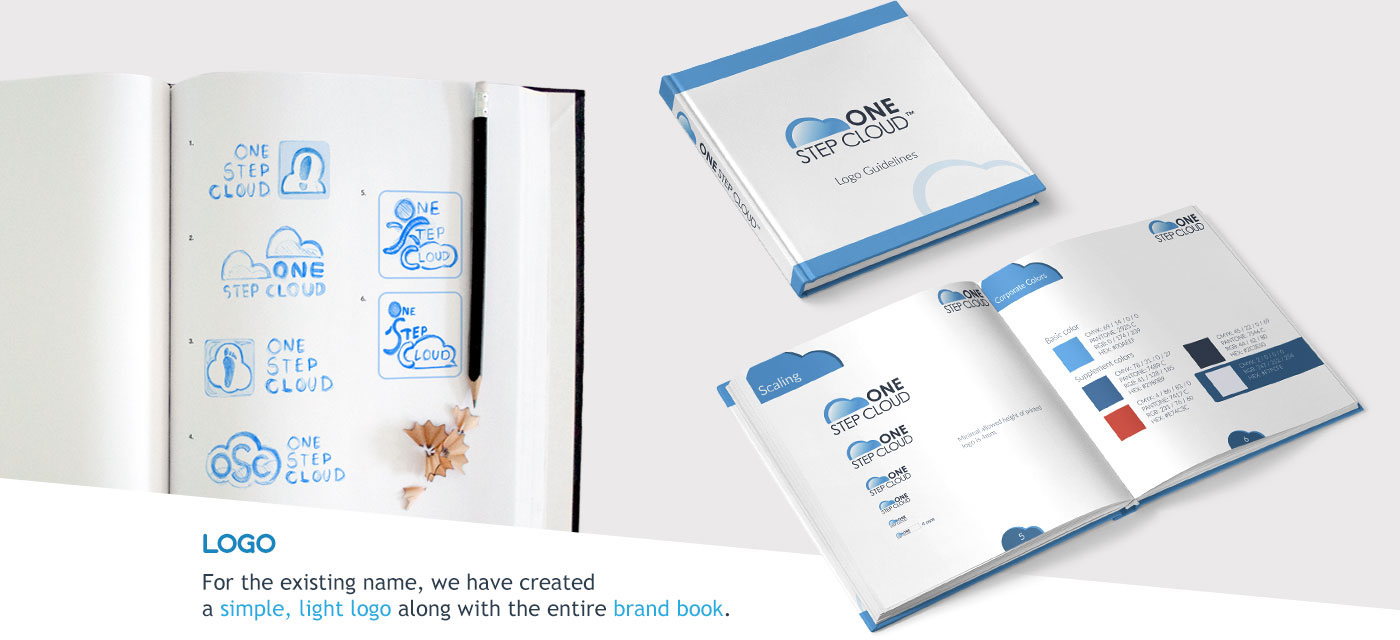 cloud Stationery branding  brand hero brandhero blue design onestepcloud brand book hosting Advertising 