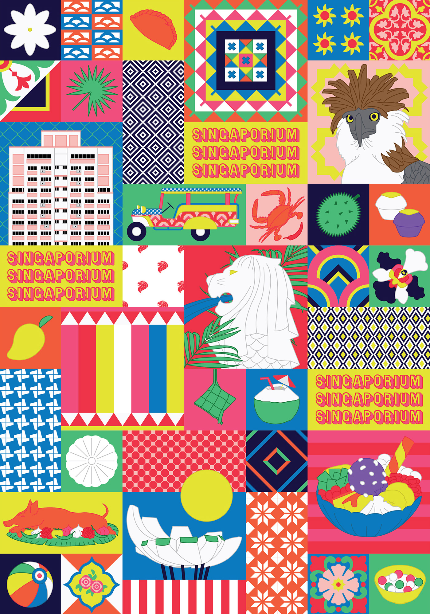 pop up Singaporium singapore Manila Colourful  grid Patterns icons Fun lifestyle